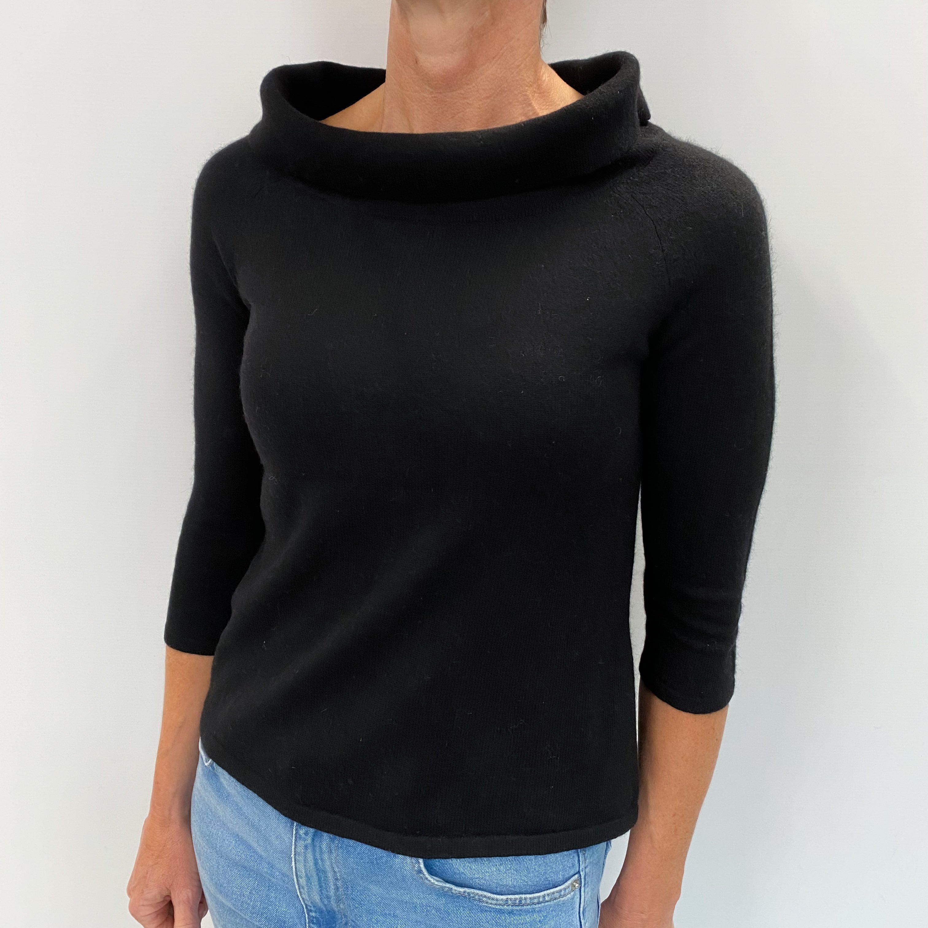 Black Cashmere Wide Funnel Neck Jumper Small