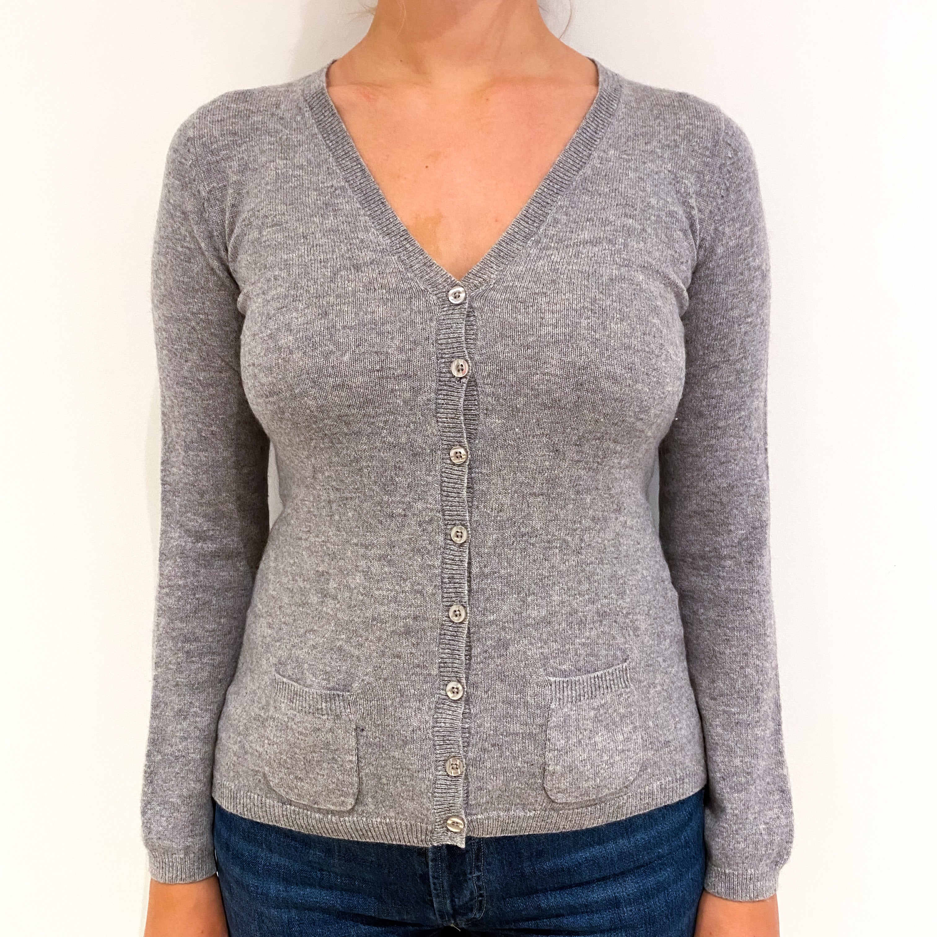 Smoke Grey Cashmere V-Neck Cardigan Small