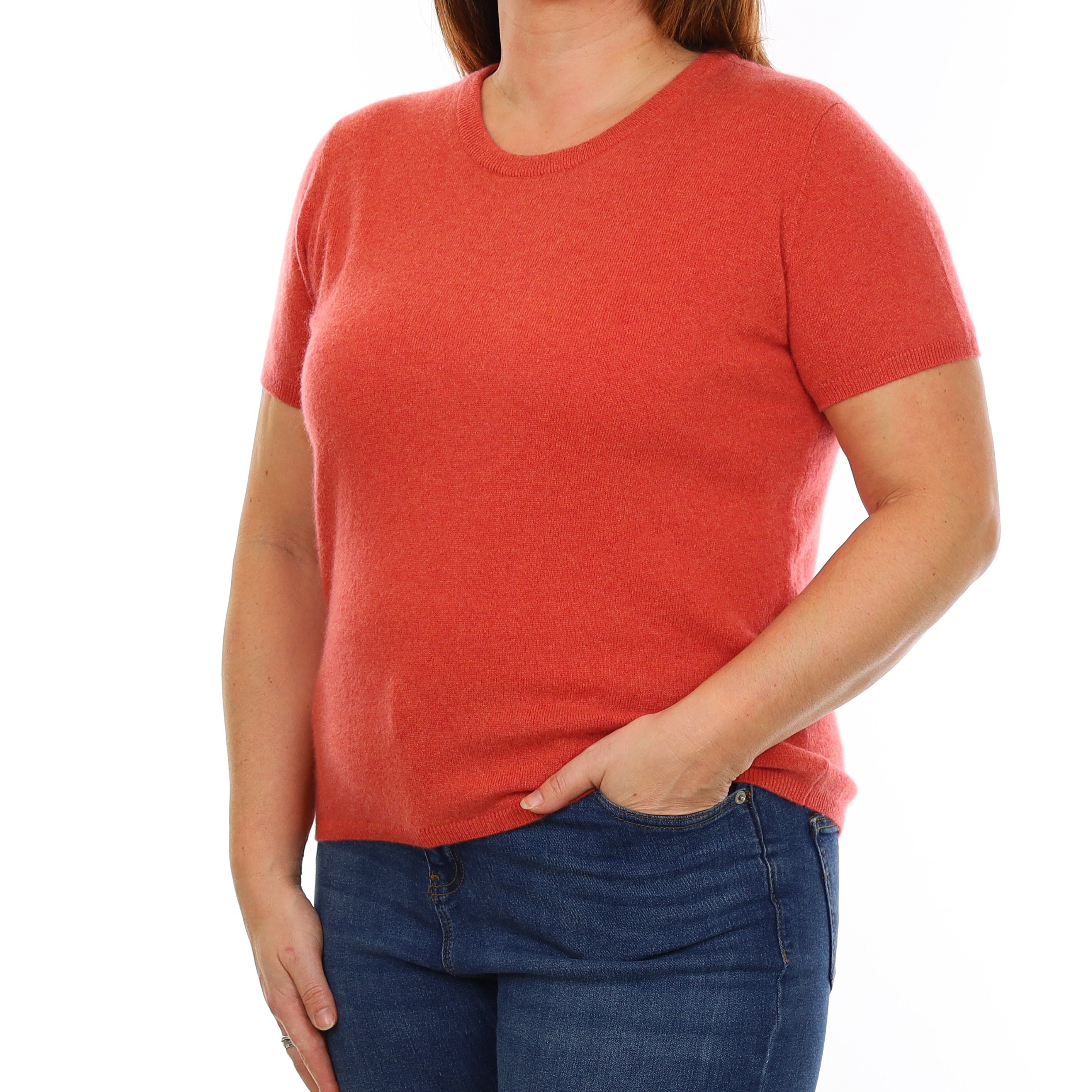 Brand New Watermelon Orange Cashmere Crew Neck T-Shirt Large UK 16-18