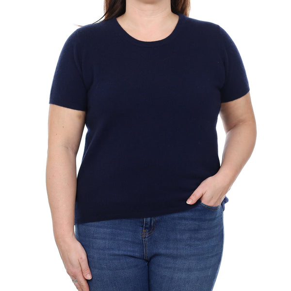 Brand New Navy Cashmere Crew Neck T-Shirt Large UK 16-18