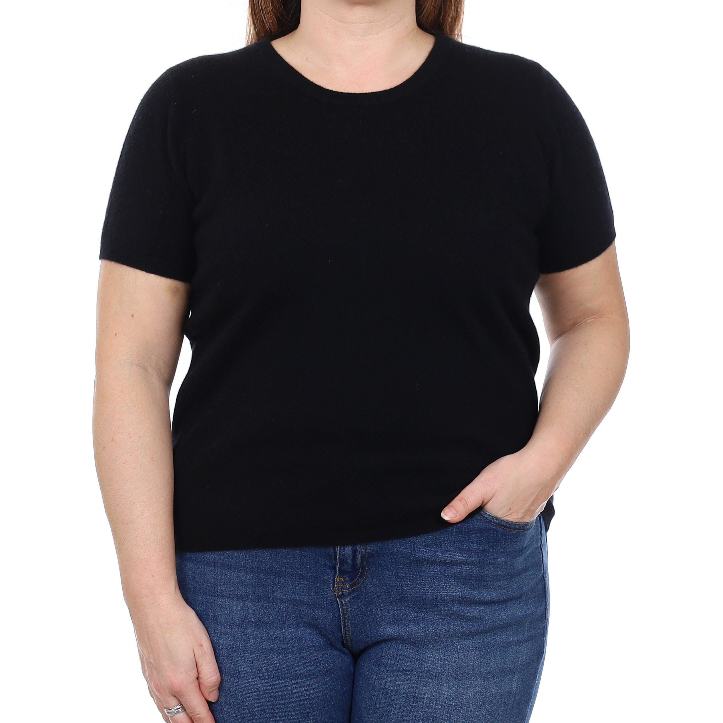 Brand New Black Cashmere Crew Neck T-Shirt Large UK 16-18