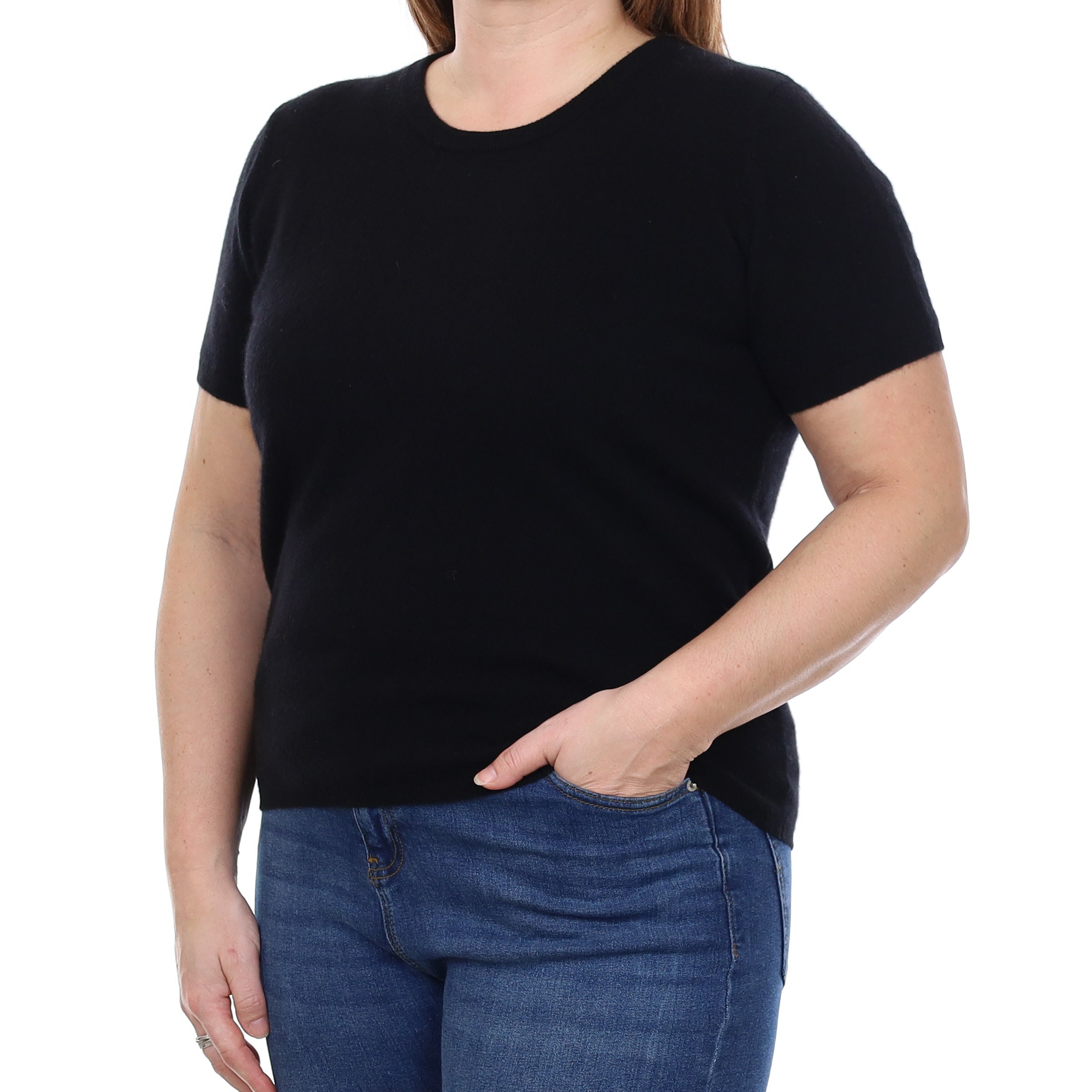 Brand New Black Cashmere Crew Neck T-Shirt Large UK 16-18