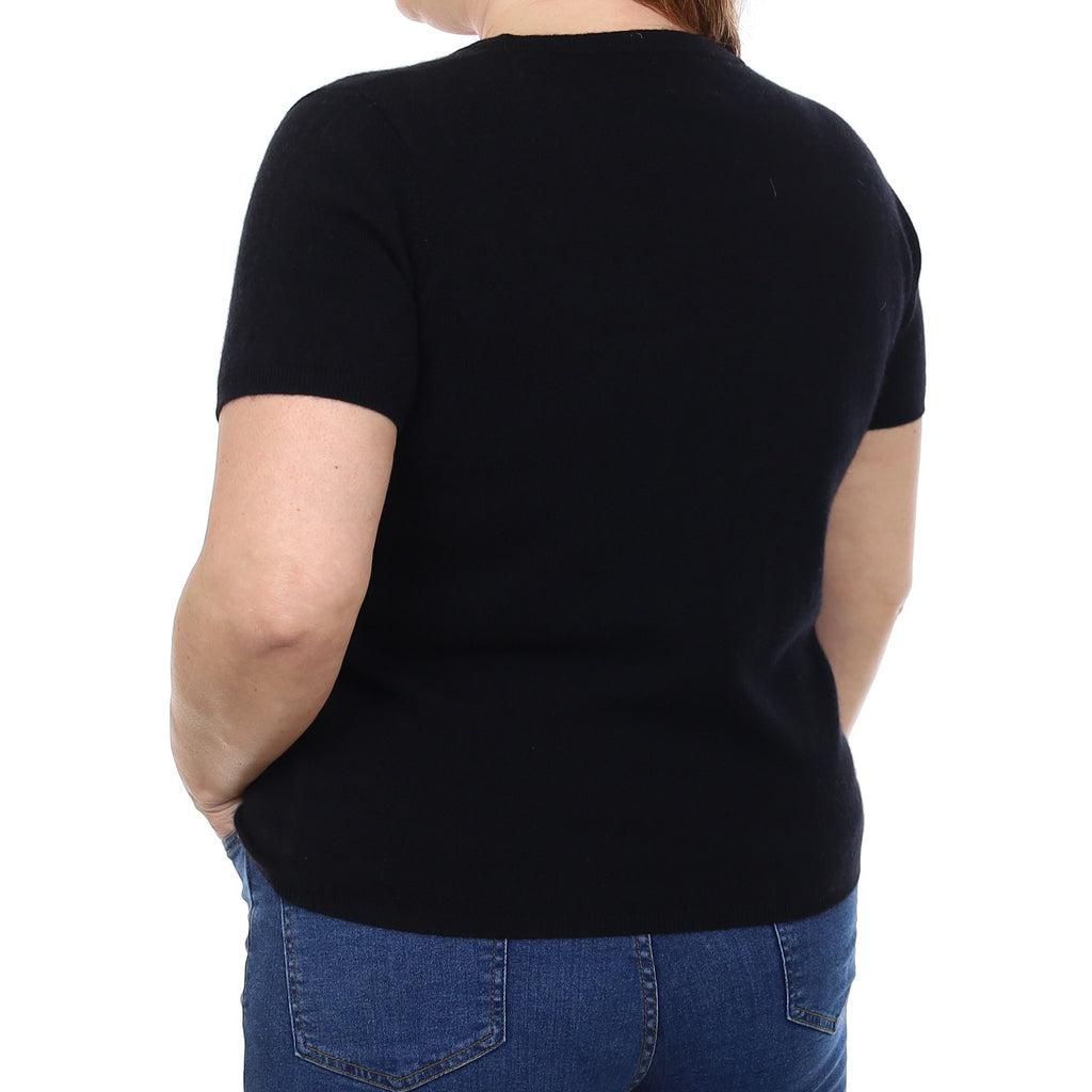 Brand New Black Cashmere Crew Neck T-Shirt Large UK 16-18