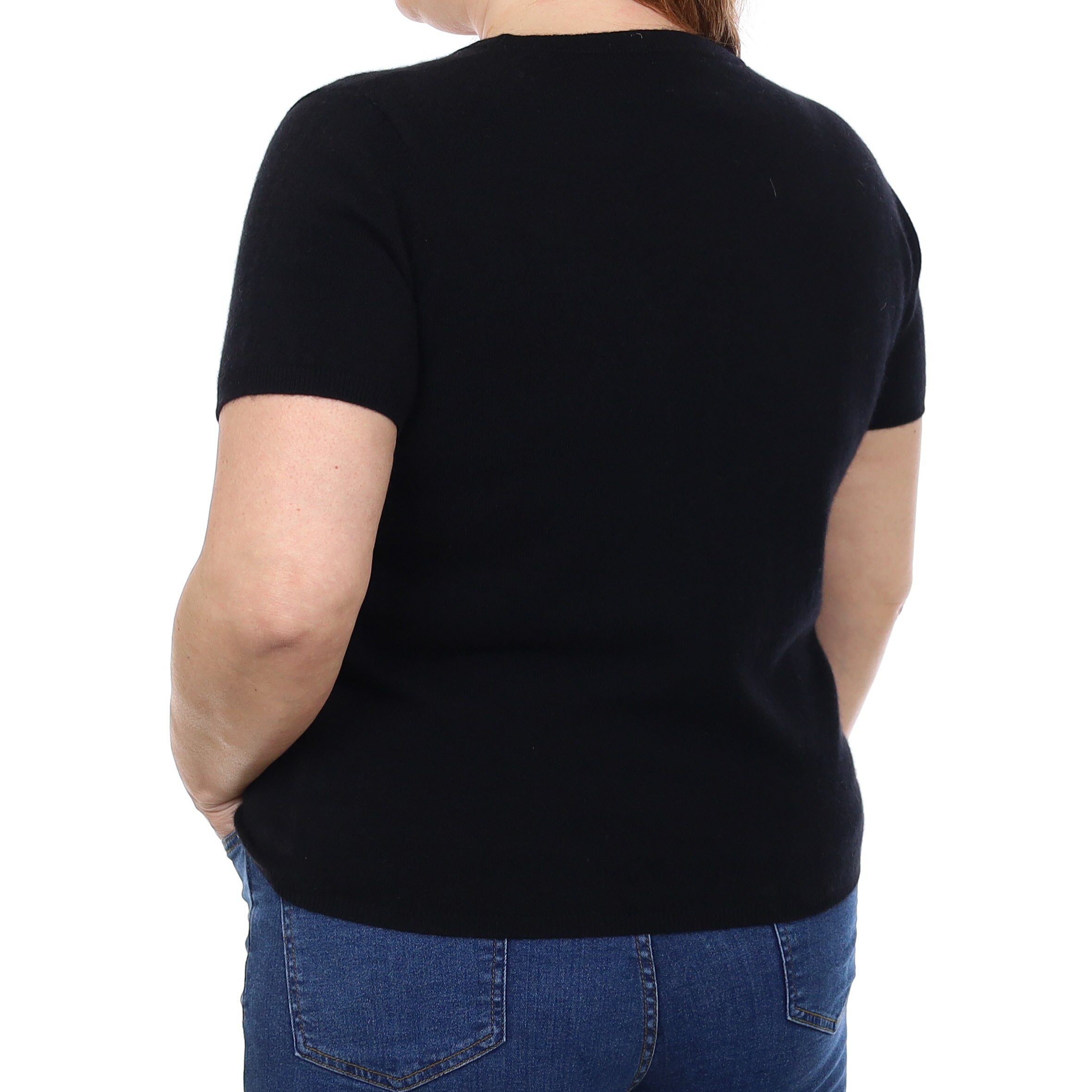 Brand New Black Cashmere Crew Neck T-Shirt Large UK 16-18