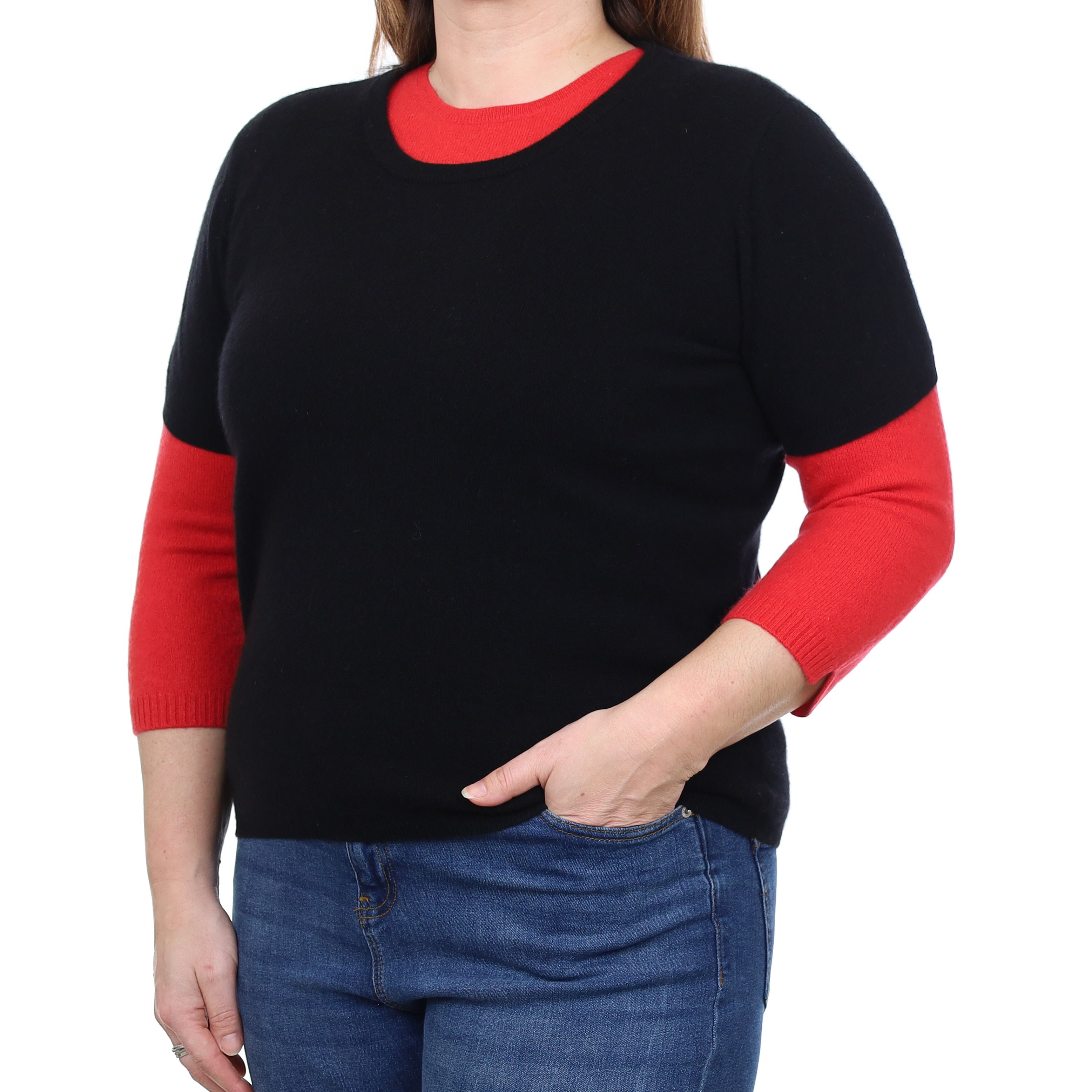 Brand New Black Cashmere Crew Neck T-Shirt Large UK 16-18