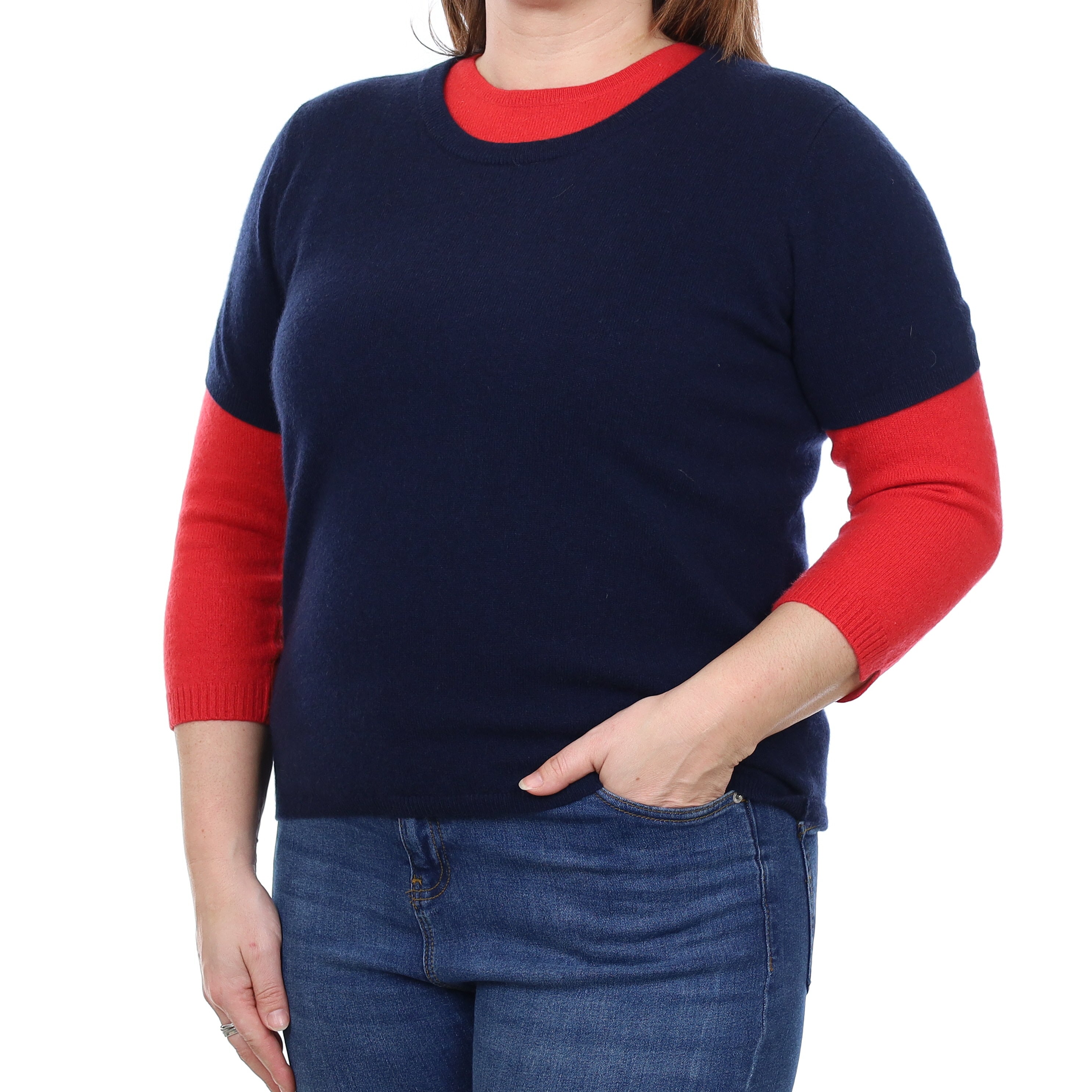 Brand New Navy Cashmere Crew Neck T-Shirt Large UK 16-18