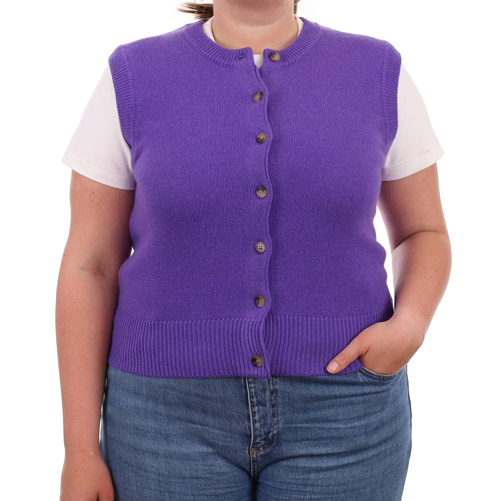 Brand New Periwinkle Purple Luxury Cashmere Crew Neck Waistcoat Large UK 16-18