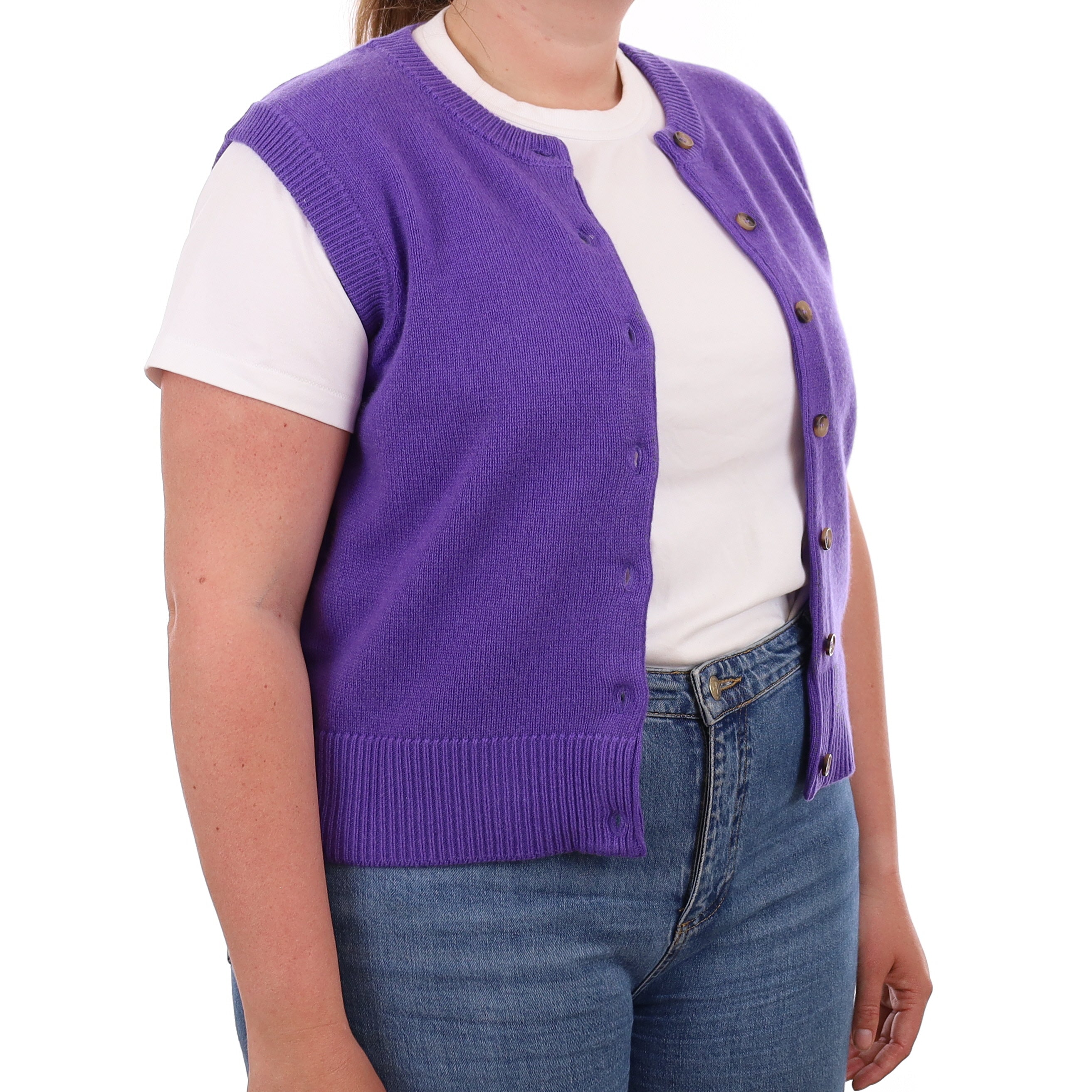 Brand New Periwinkle Purple Luxury Cashmere Crew Neck Waistcoat Large UK 16-18