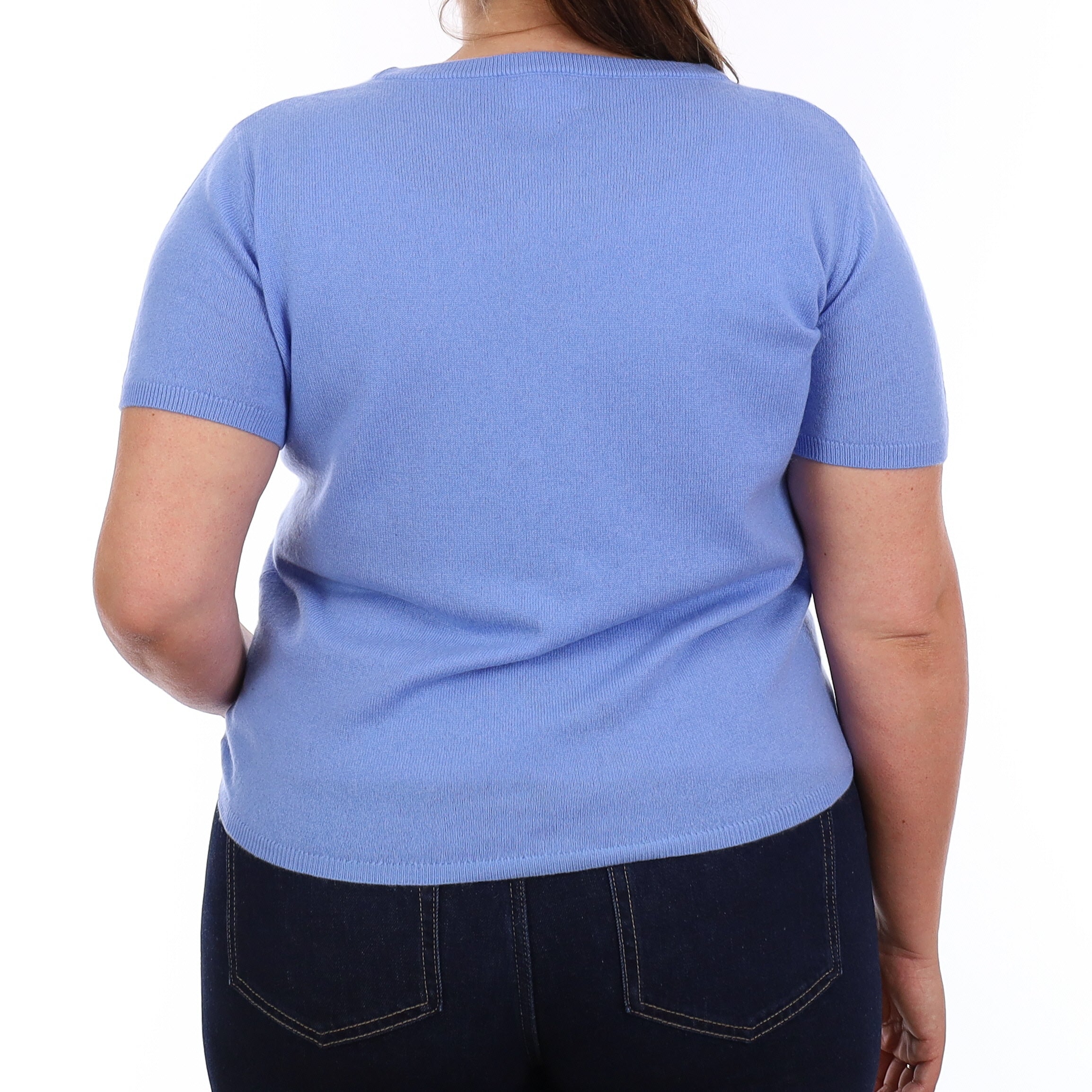 Brand New Cornflower Blue Cashmere Crew Neck T-Shirt Extra Large UK 20-22