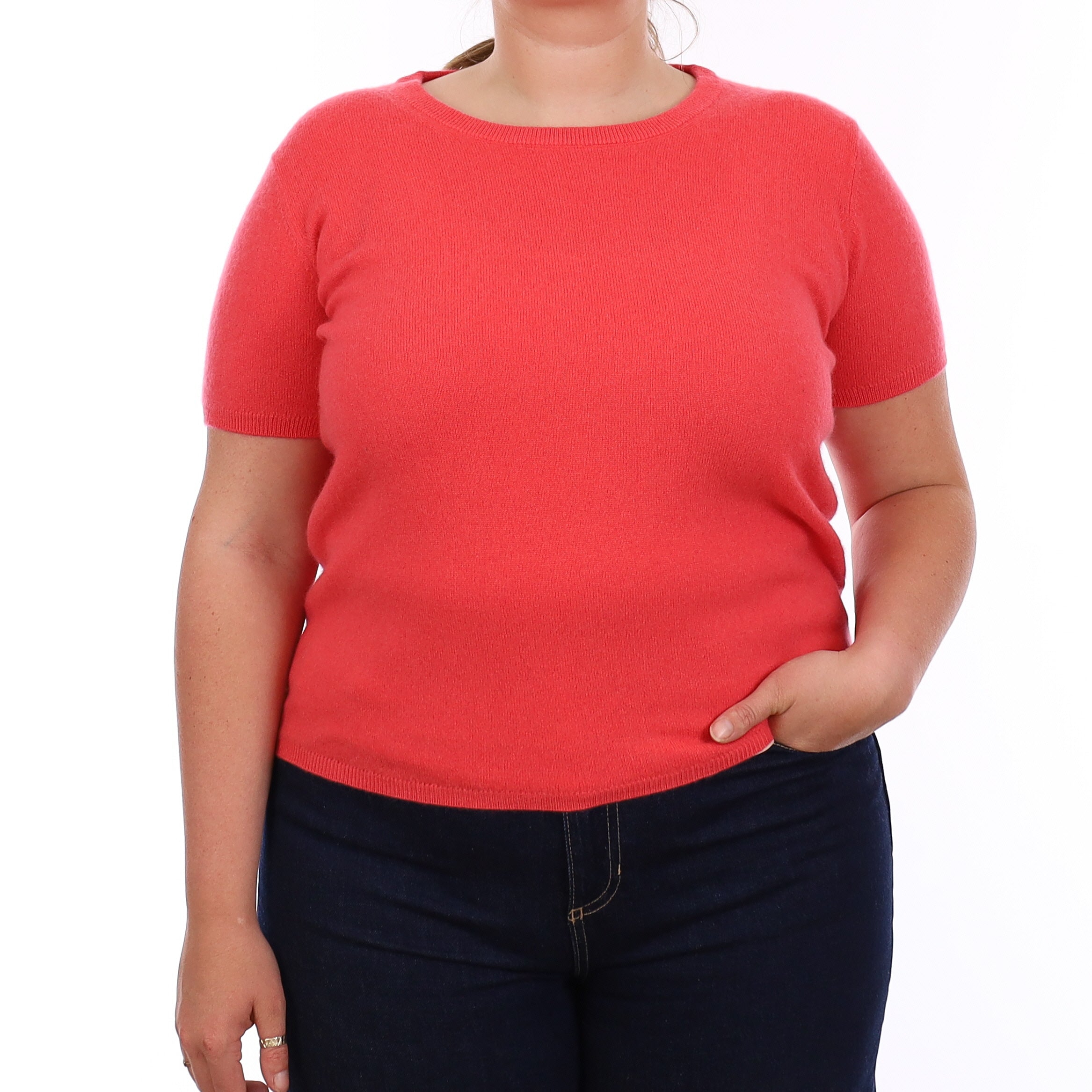 Brand New Coral Pink Cashmere Crew Neck T-Shirt Extra Large UK 20-22