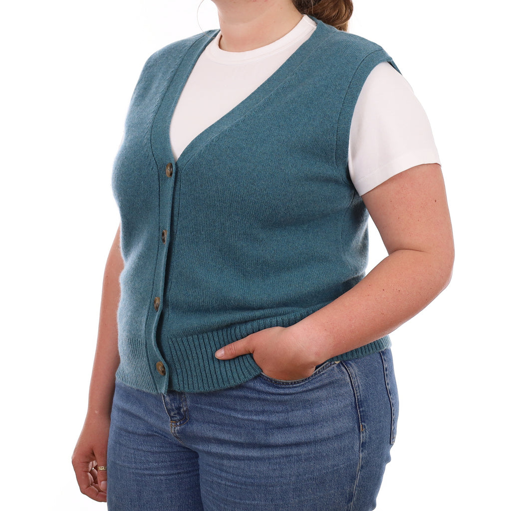 Brand New Ocean Green Luxury Cashmere V Neck Waistcoat Extra Large UK 20-22