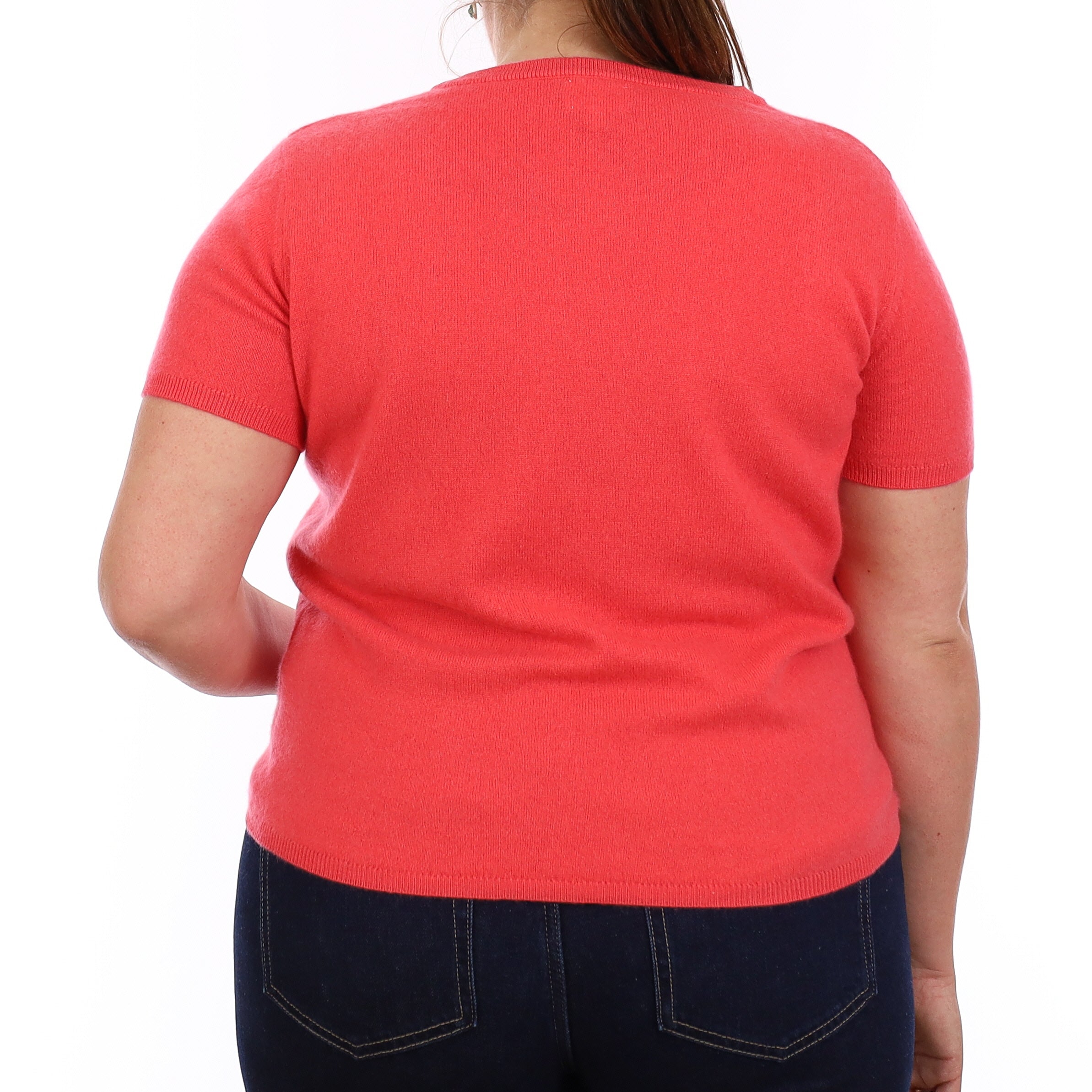 Brand New Coral Pink Cashmere Crew Neck T-Shirt Large UK 16-18