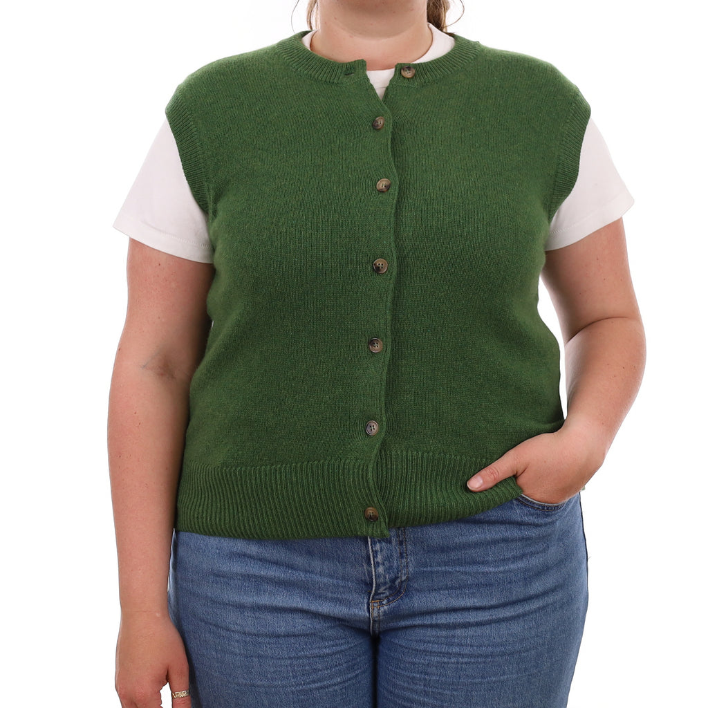 Brand New Willow Green Luxury Cashmere Crew Neck Waistcoat Large UK 16-18