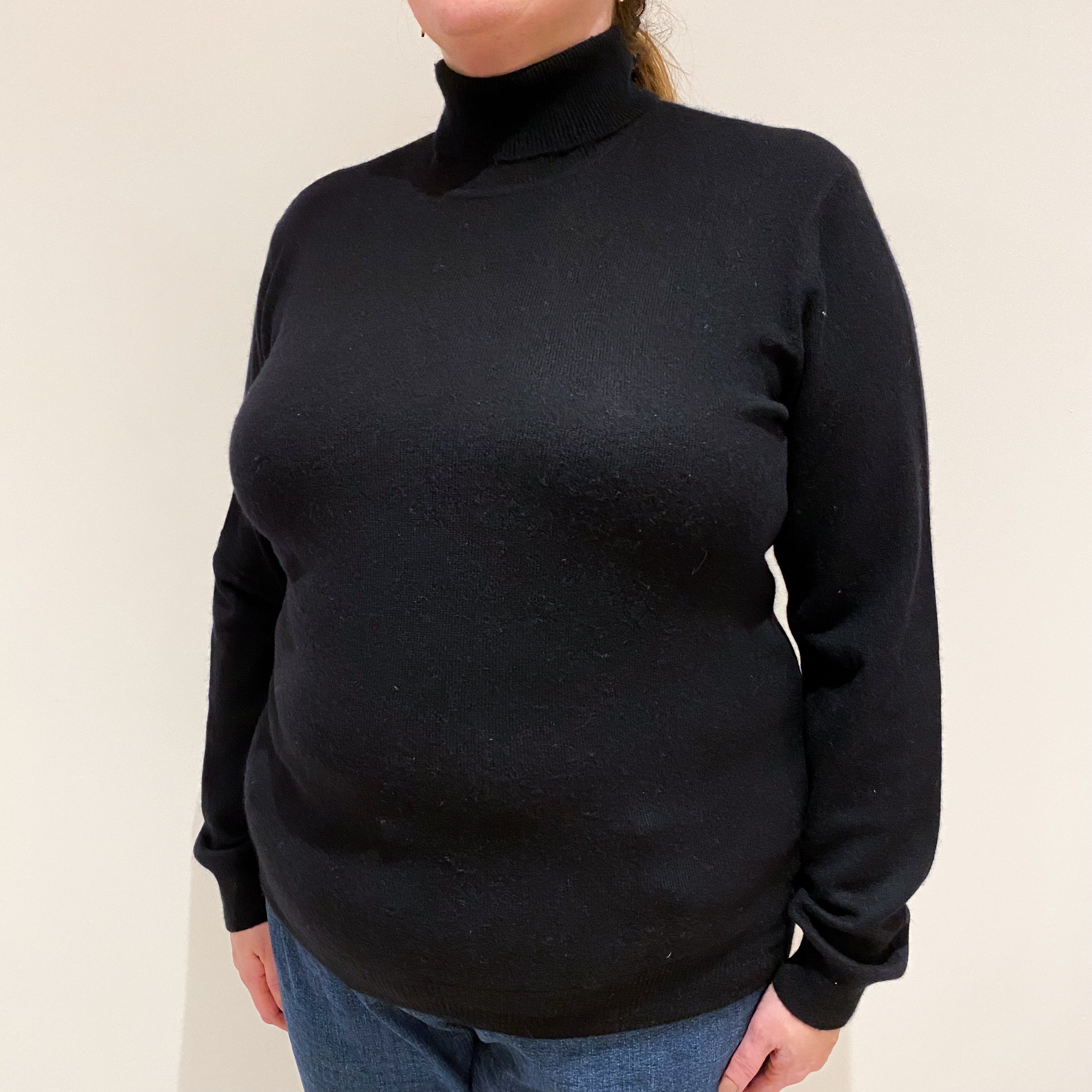 Black Cashmere Polo Neck Jumper Extra Large