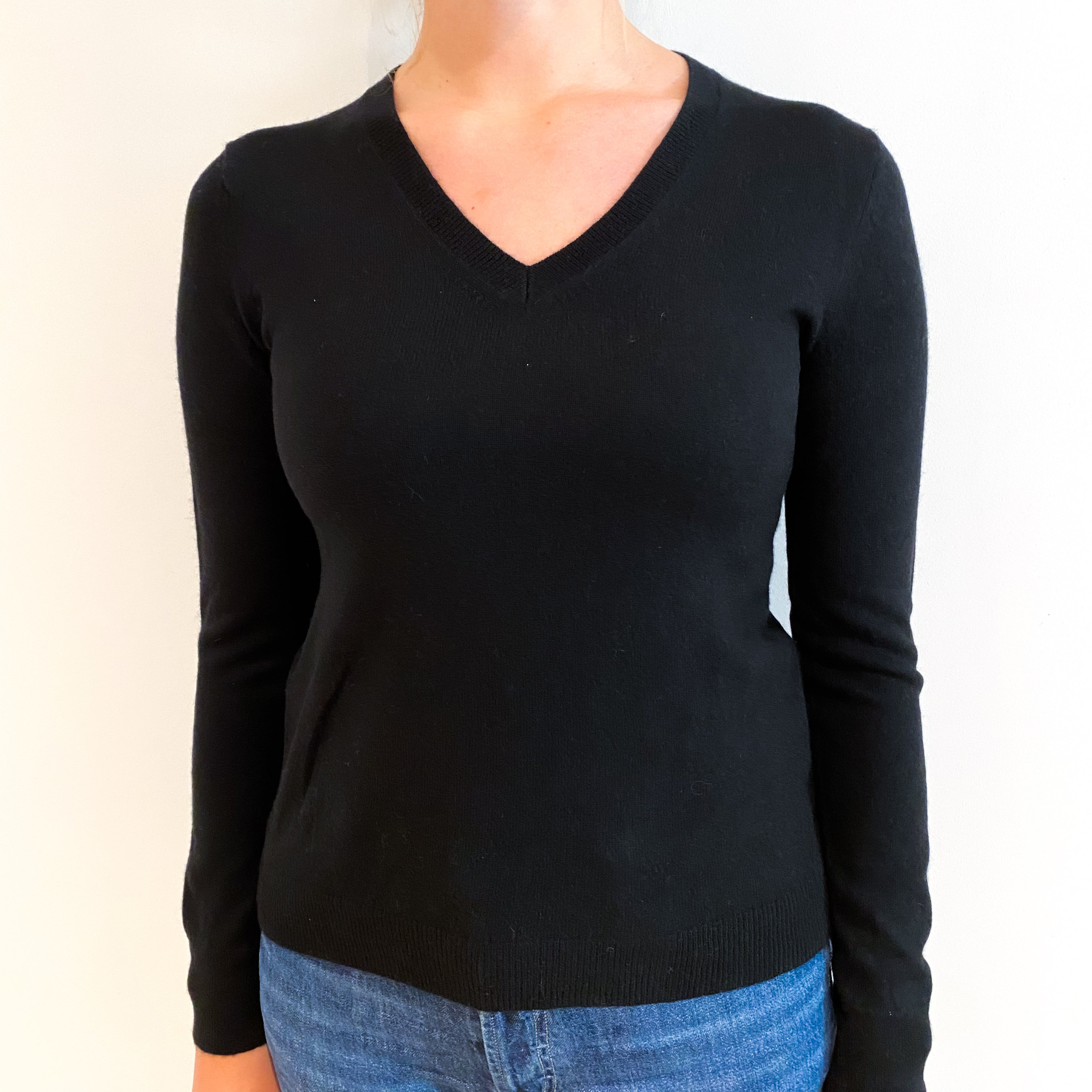 Black Cashmere V-Neck Jumper Small