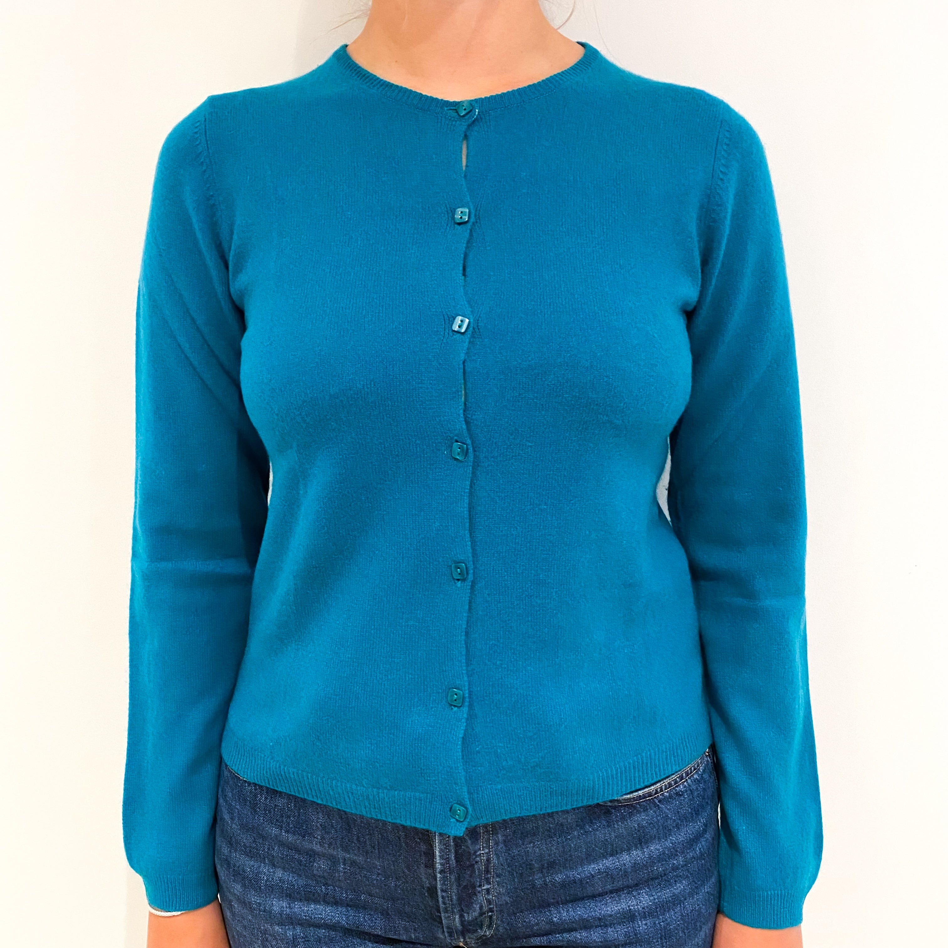 Sea Green Cashmere Crew Neck Cardigan Small