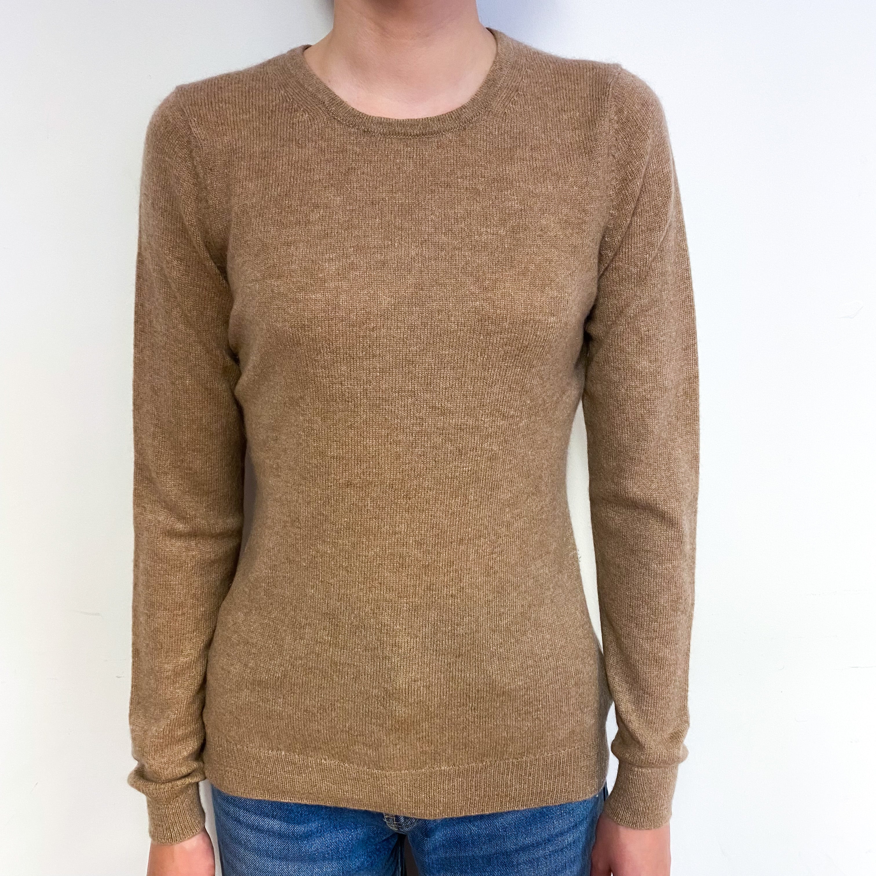 Fudge Brown Cashmere Crew Neck Jumper Extra Small