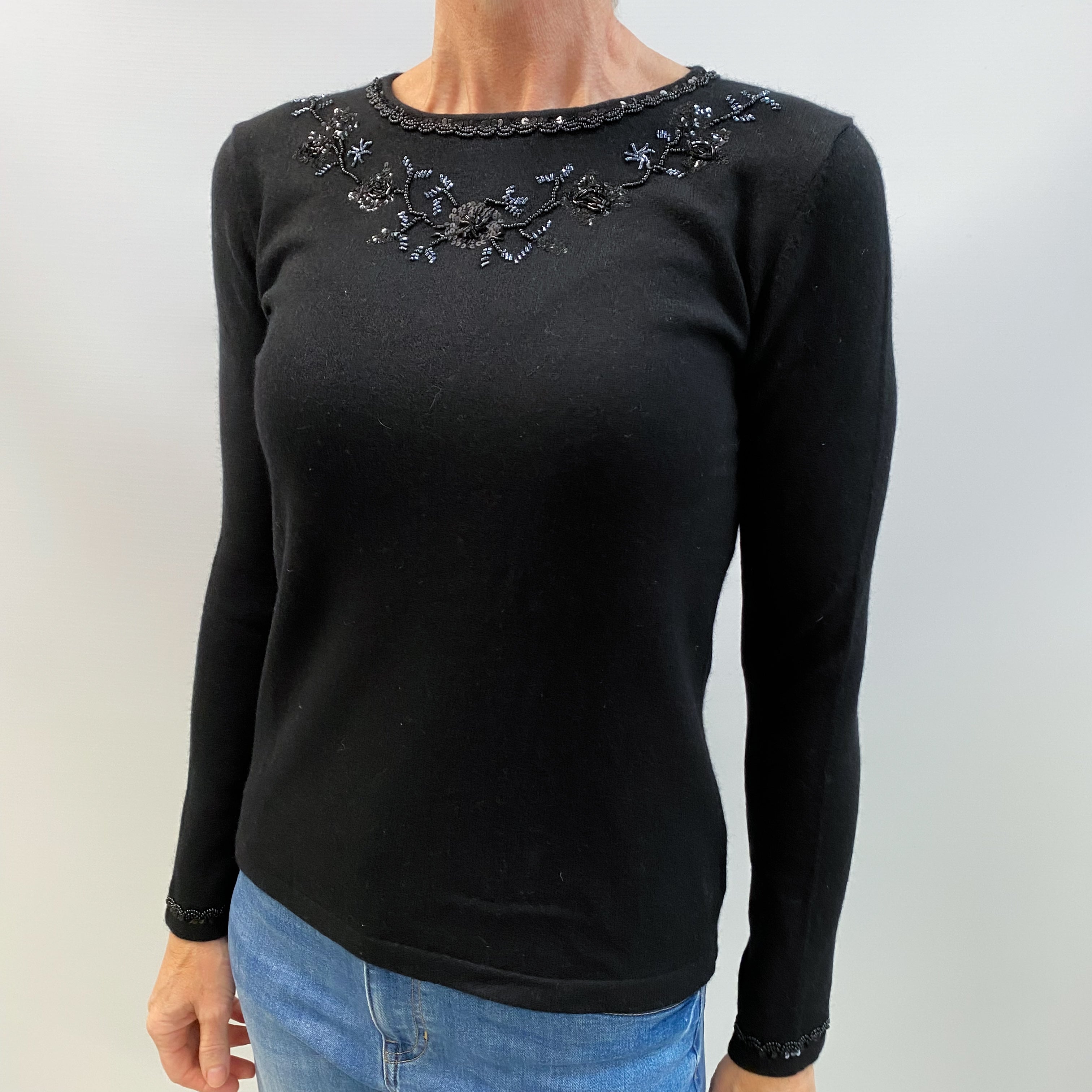 Black Cashmere Crew Neck Jumper Small