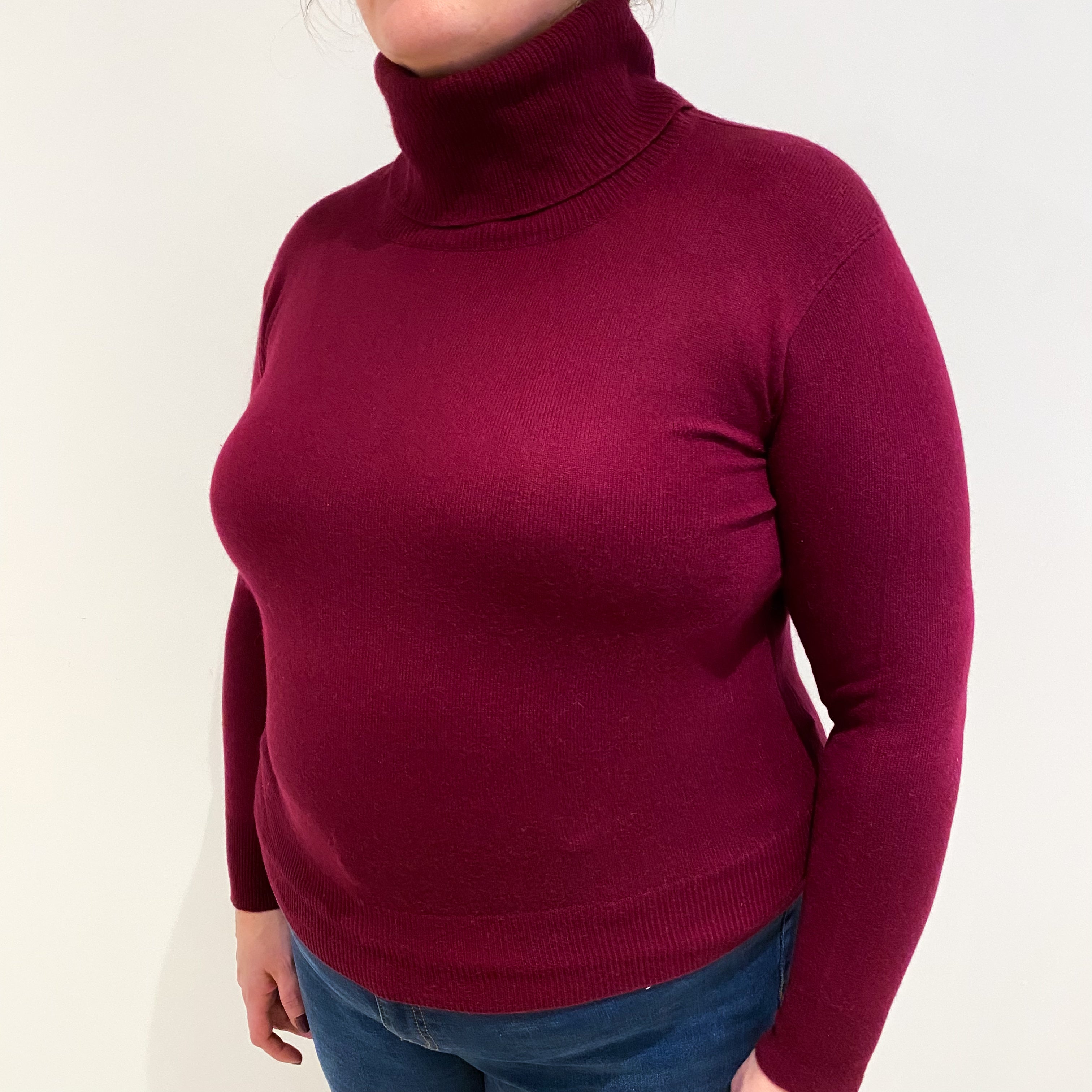 Burgundy Red Cashmere Polo Neck Jumper Extra Large