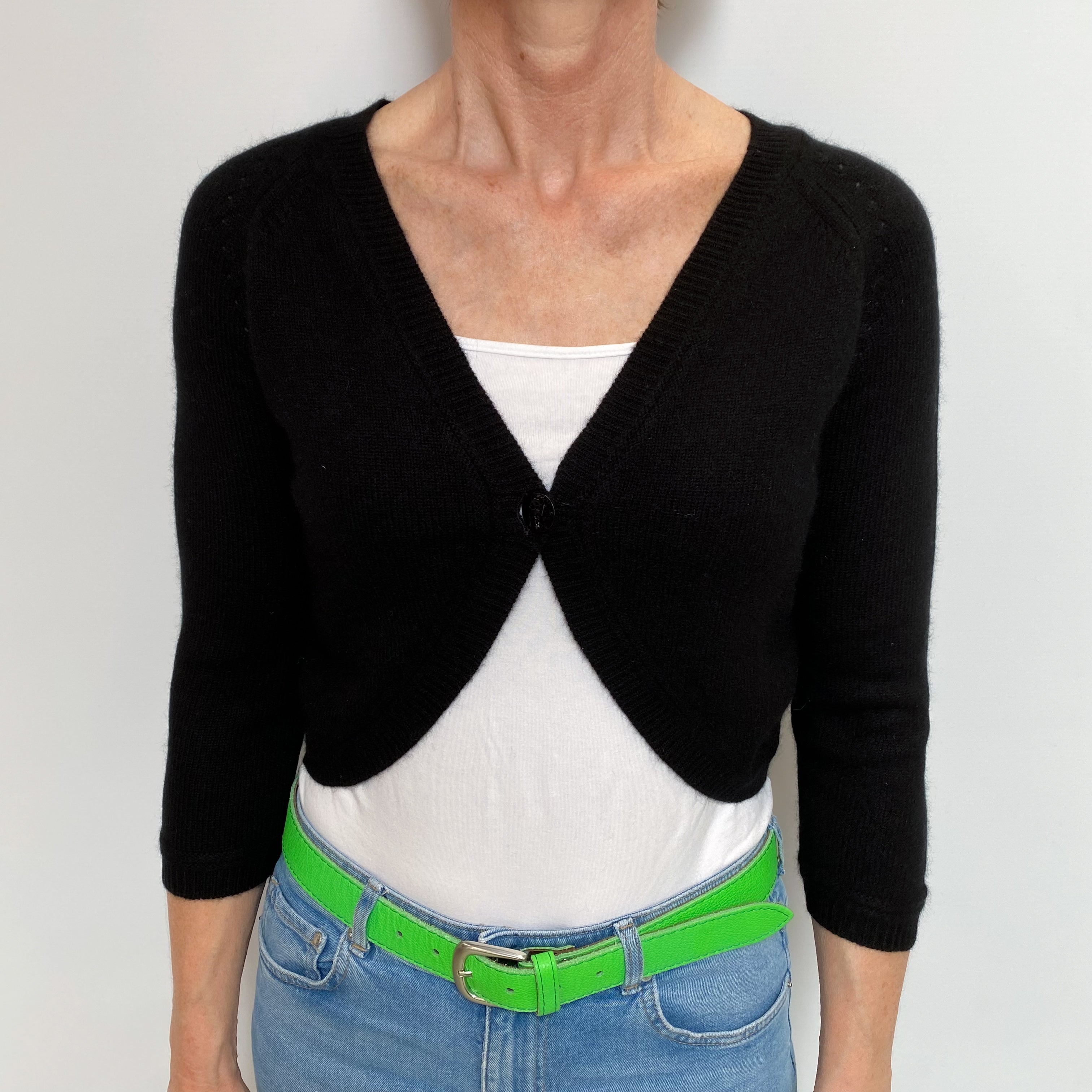 Black Cashmere V Neck Bolero Cardigan Small
