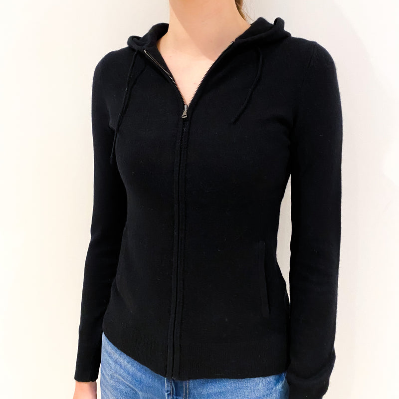Black Cashmere Zip Up Hooded Jumper Extra Small
