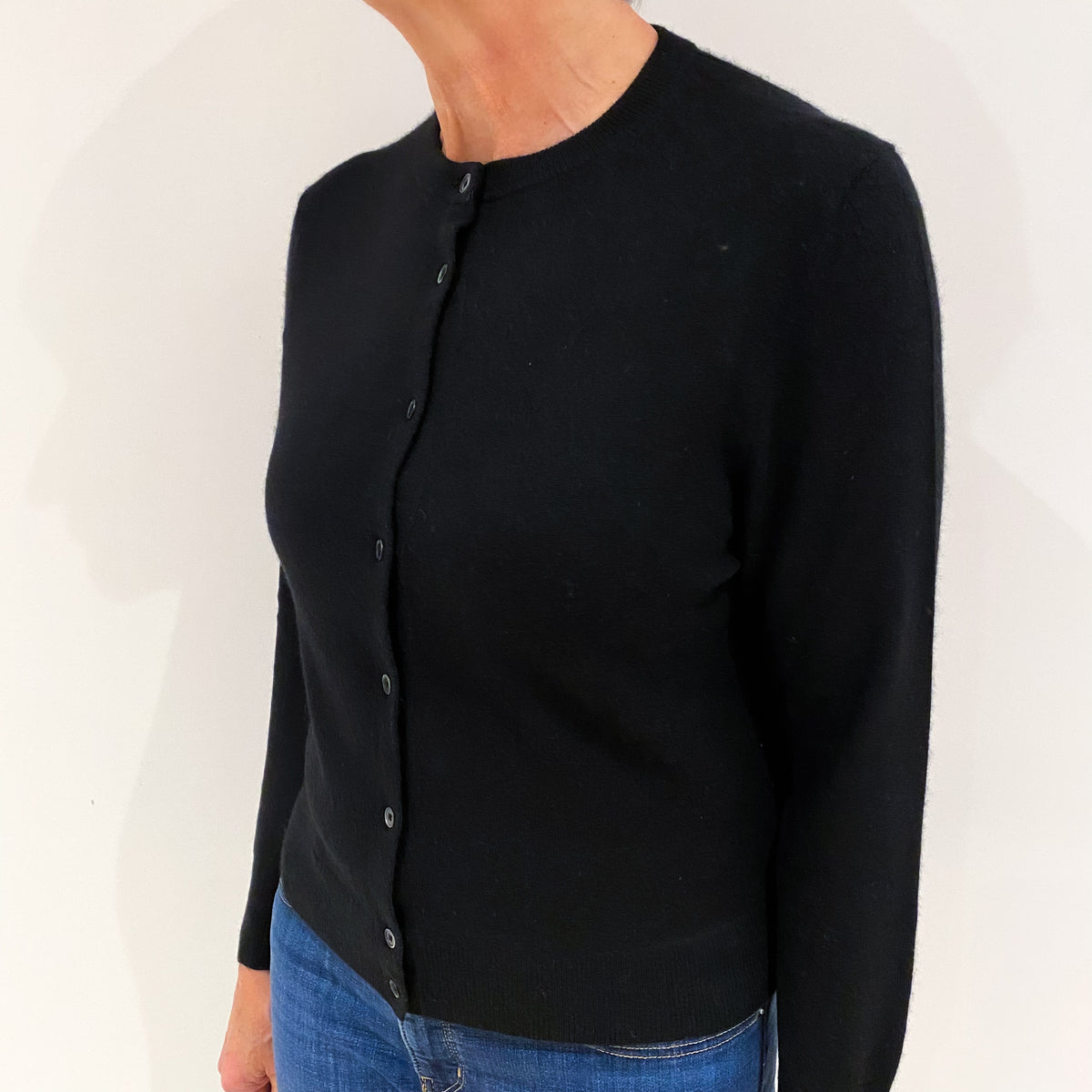 Black Cashmere Crew Neck Cardigan Medium