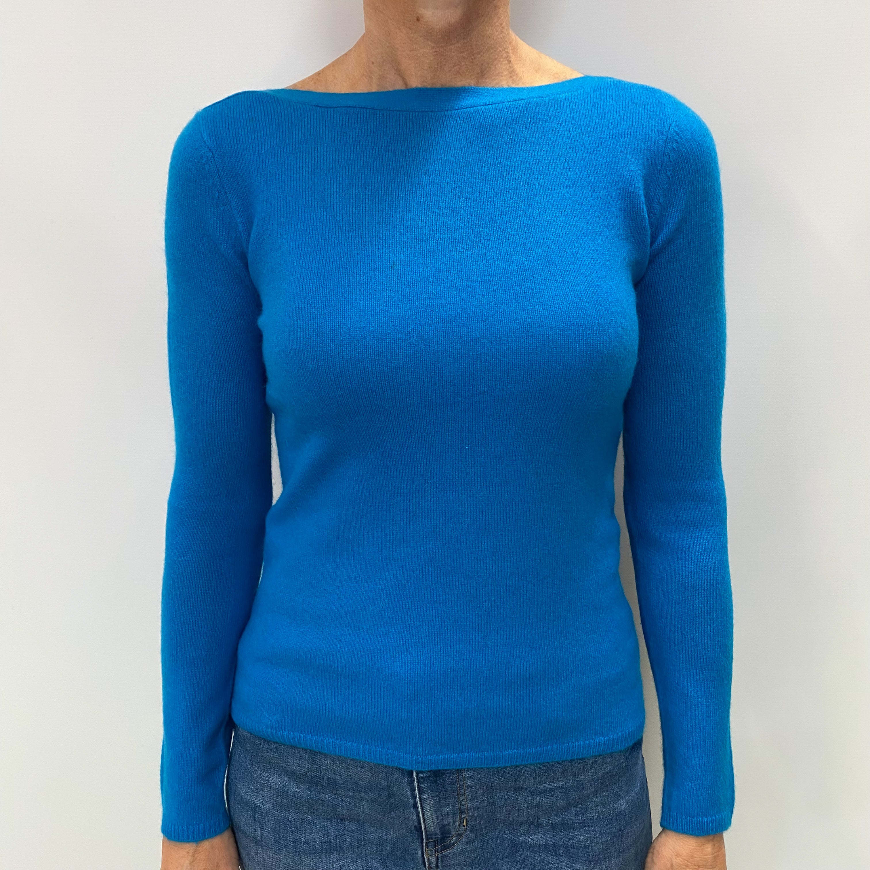 Deep Turquoise Cashmere Slash Neck Jumper Small
