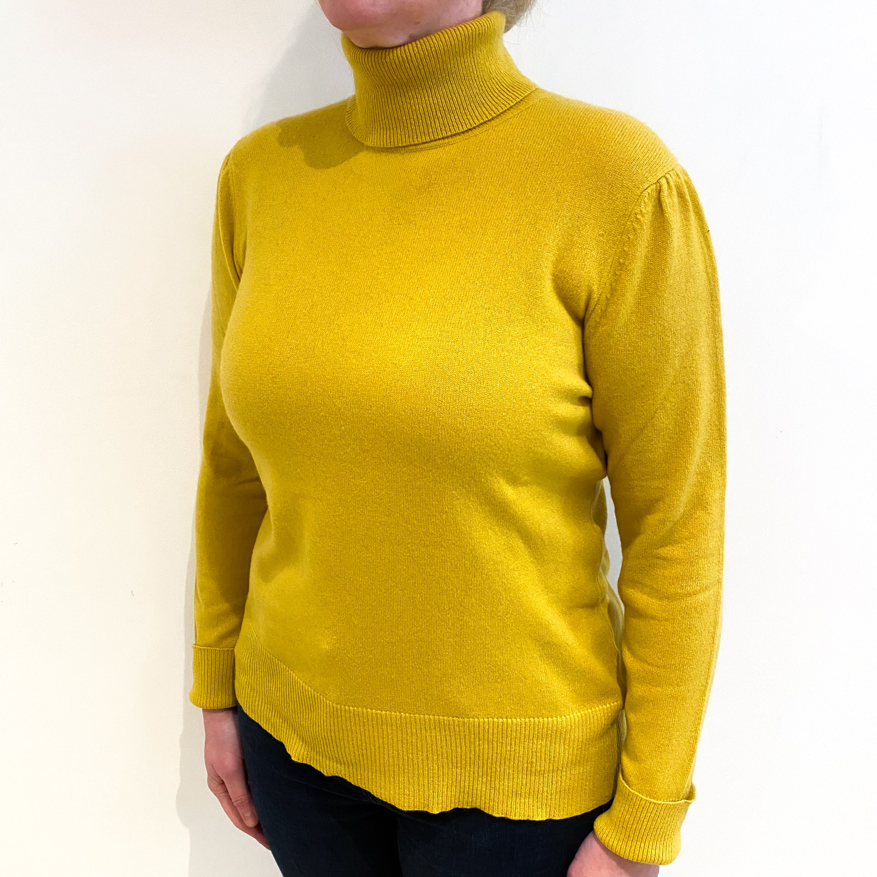 Sunflower Yellow Cashmere Polo Neck Jumper Large