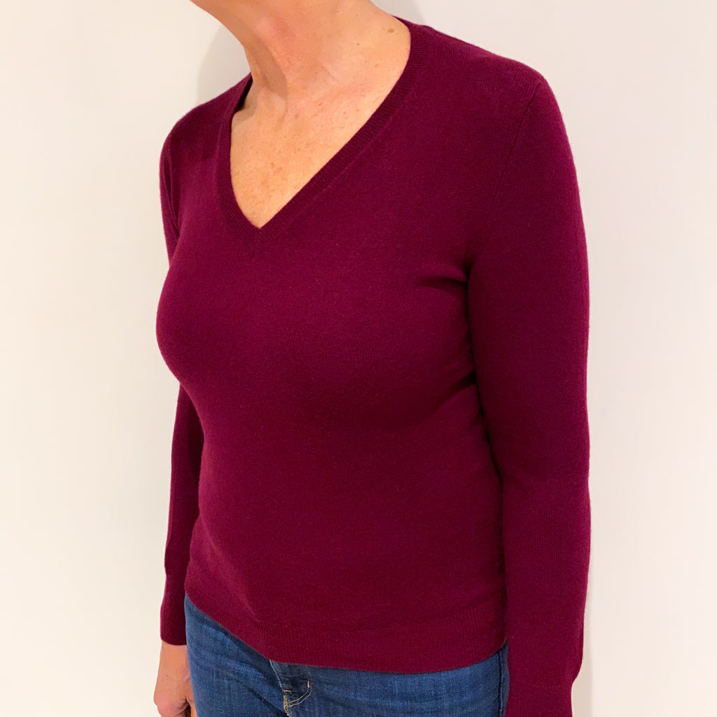 Burgundy Red Cashmere V Neck Jumper Medium