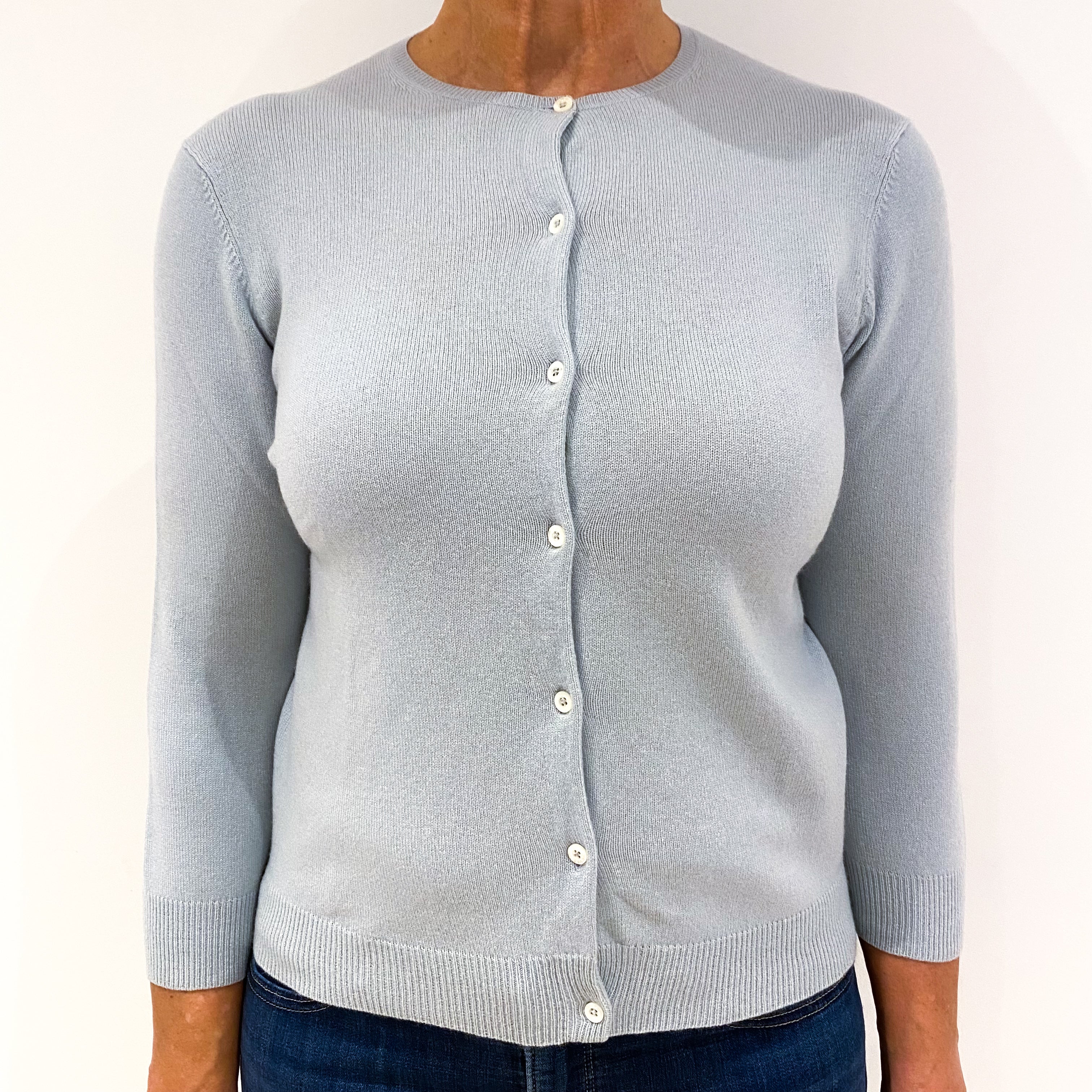 Ralph Lauren Ice Blue Cashmere Crew Neck Cardigan Medium