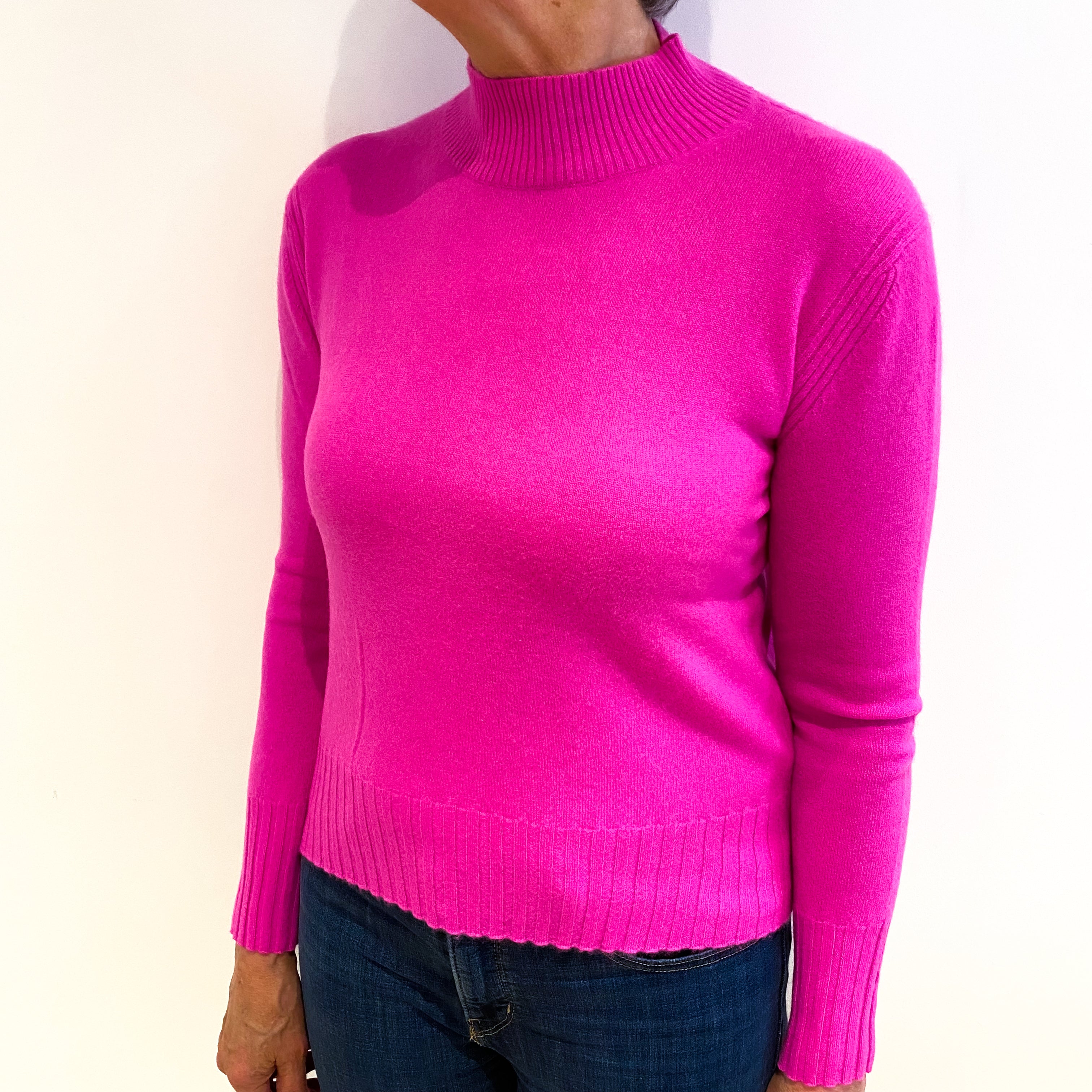Neon Pink Cashmere Turtle Neck Jumper Medium