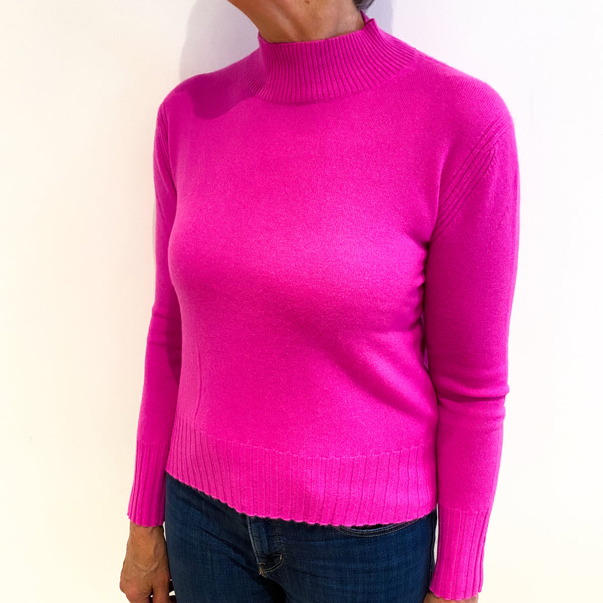 Neon Pink Cashmere Turtle Neck Jumper Medium