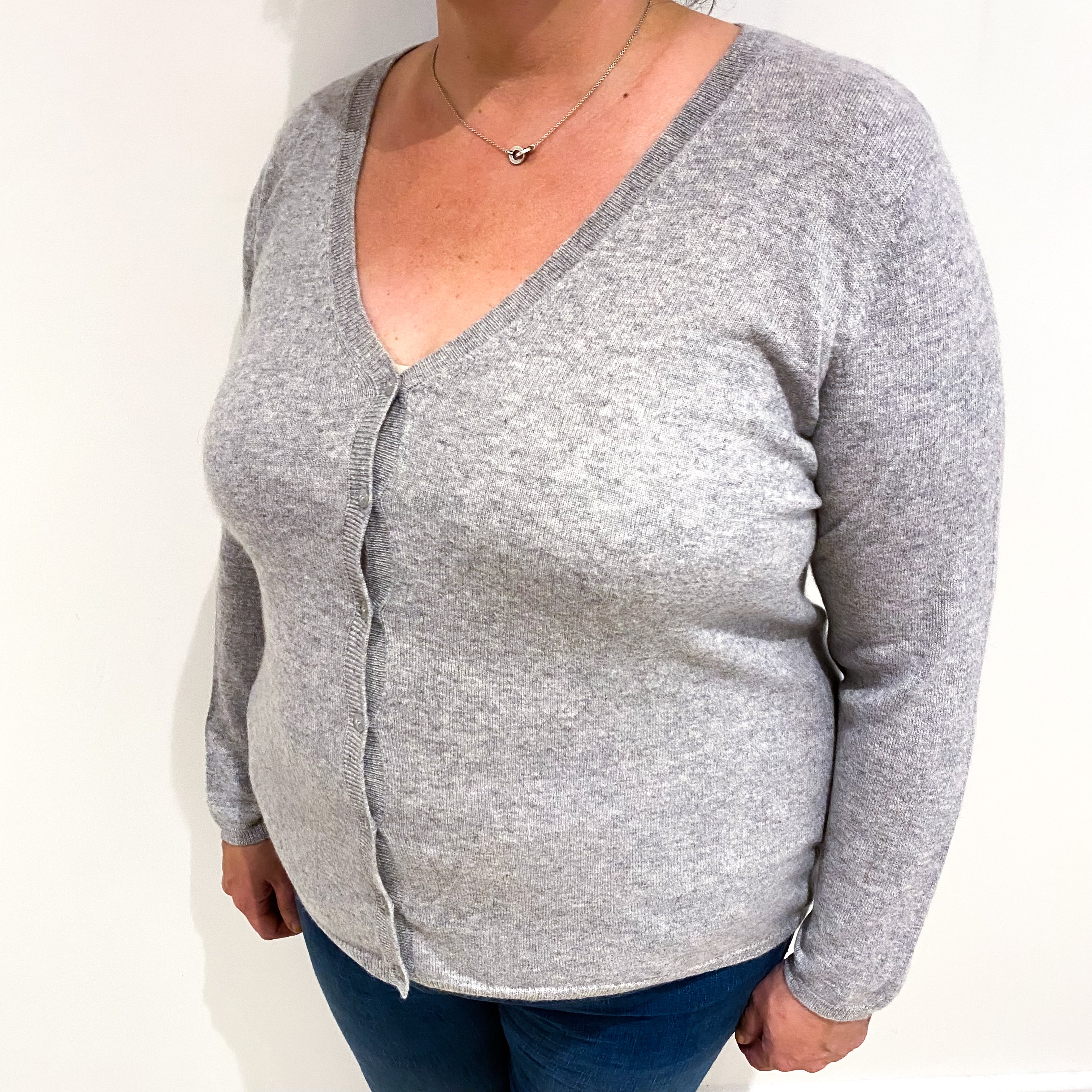 Smoke Grey Cashmere V Neck Cardigan Extra Large