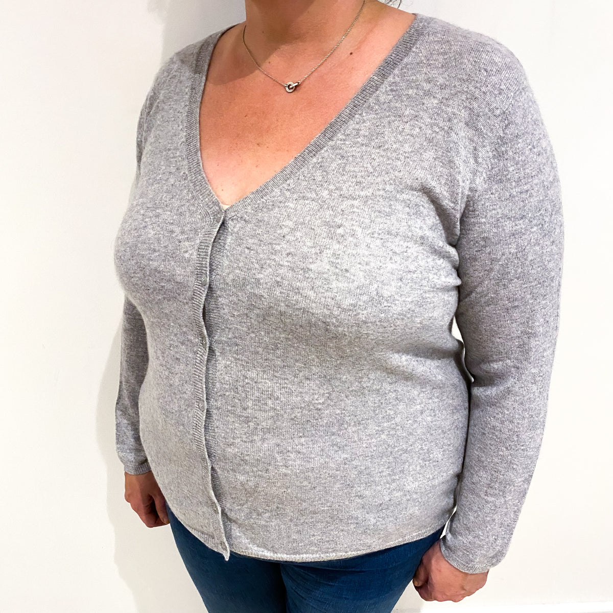 Smoke Grey Cashmere V Neck Cardigan Extra Large