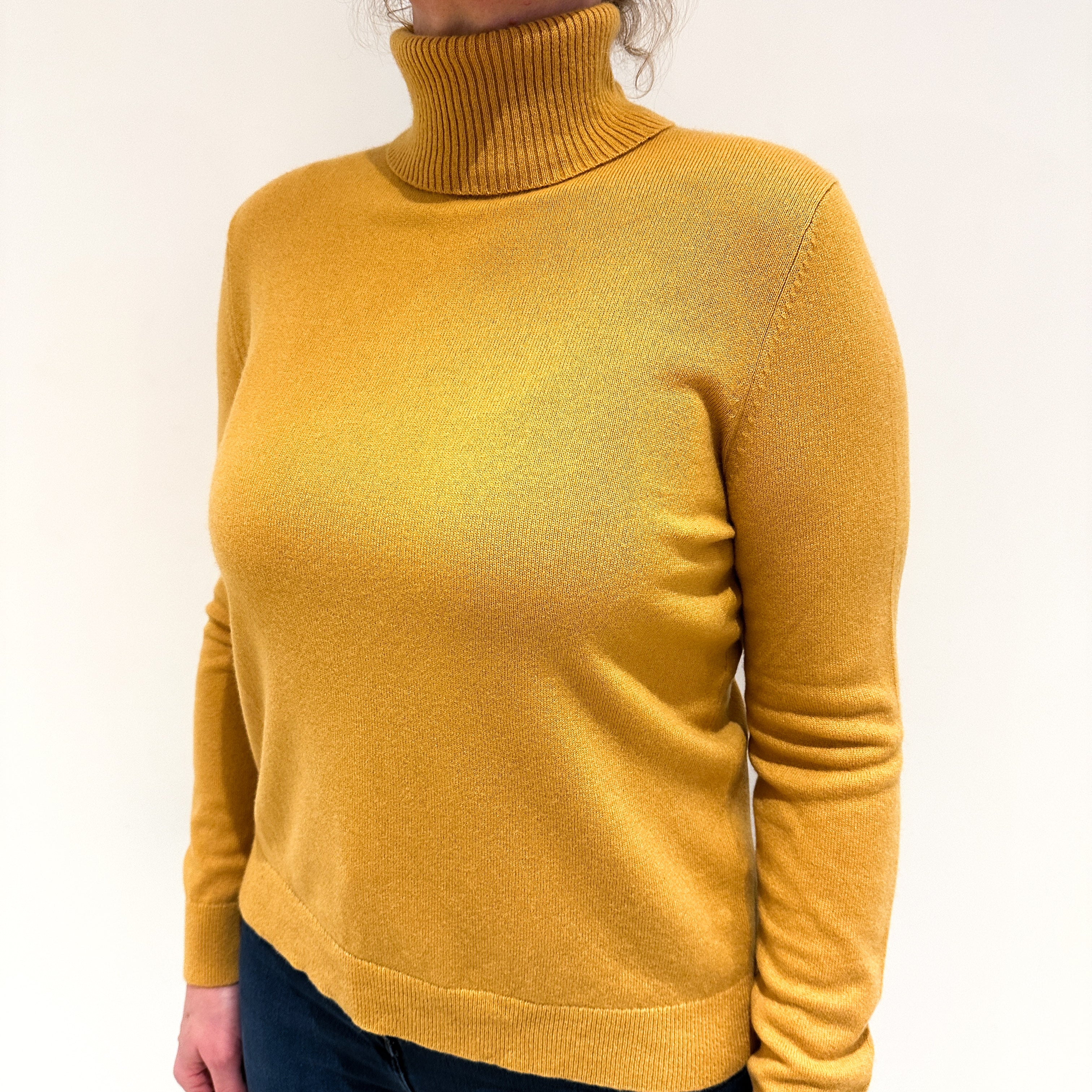 Mustard Yellow Cashmere Polo Neck Jumper Large