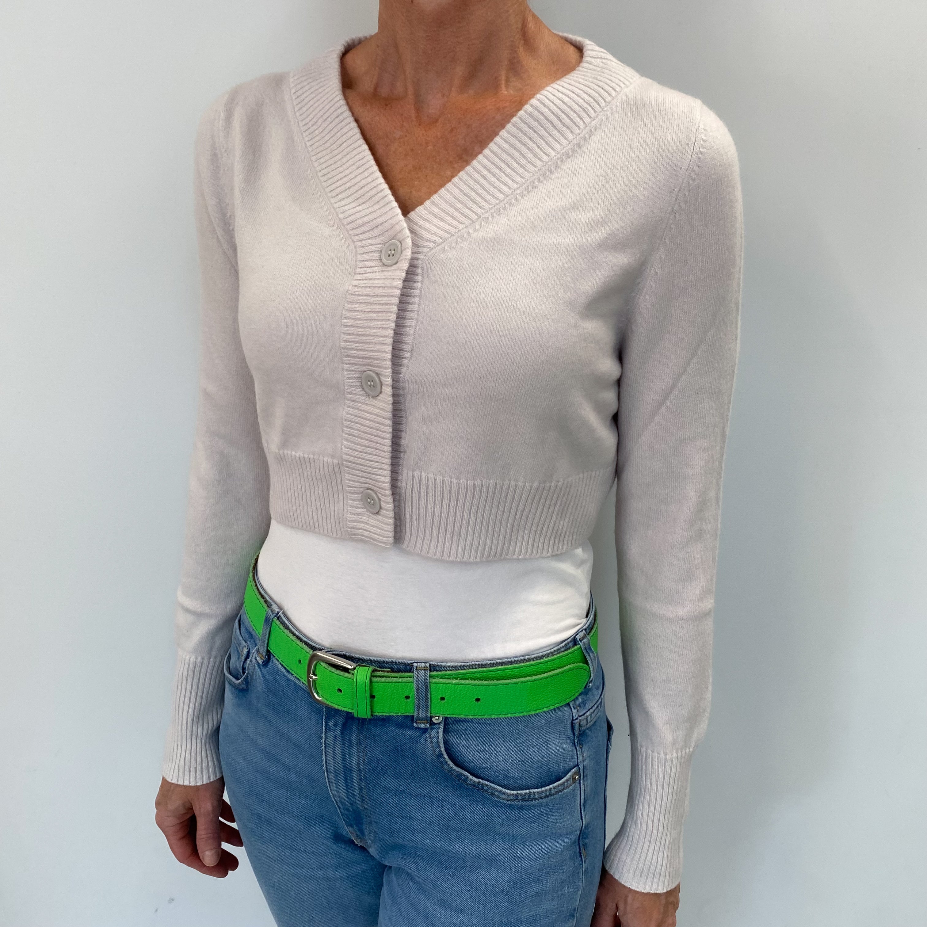 Cos Frost Grey Cashmere Cropped V Neck Cardigan Small