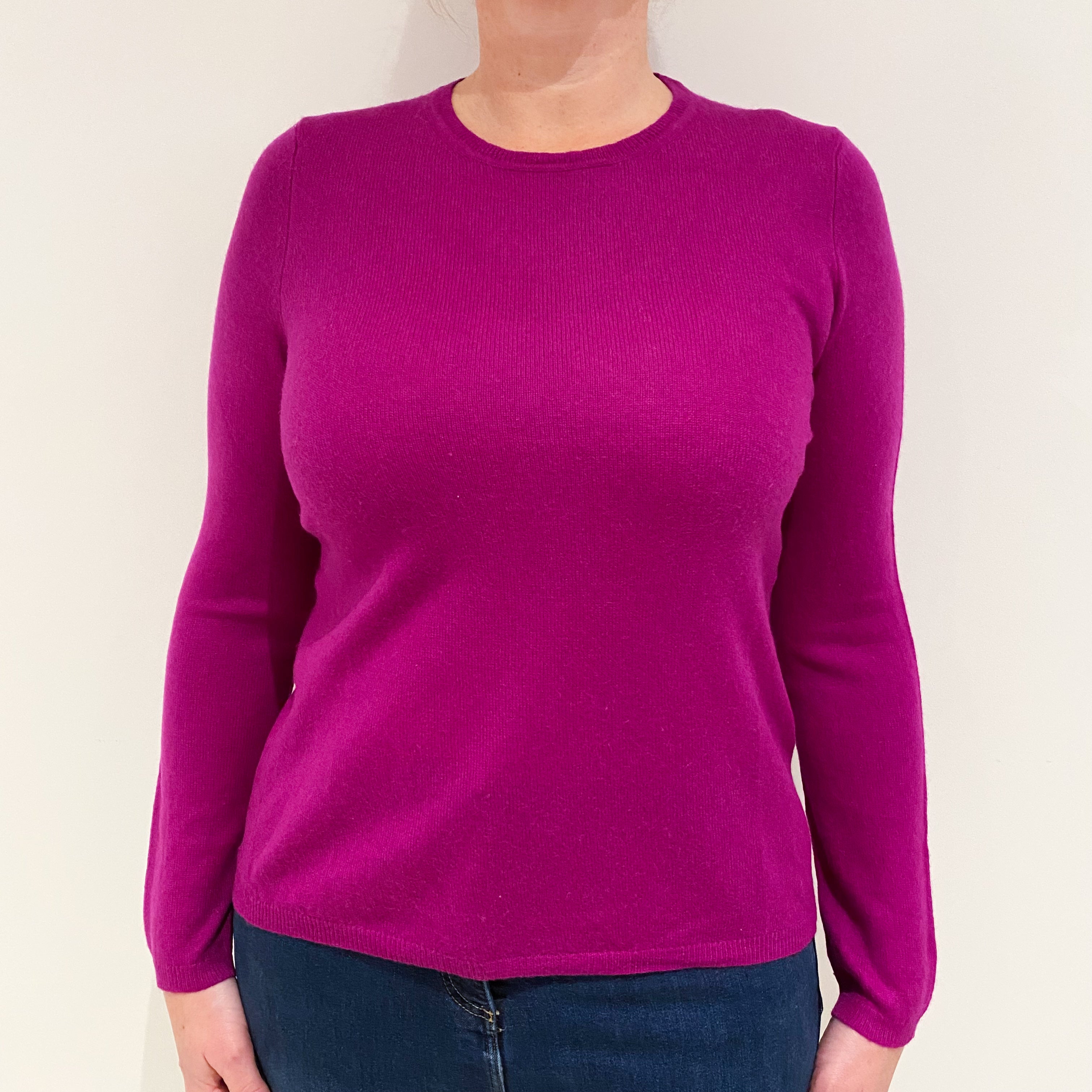 Magenta Pink Cashmere Crew Neck Jumper Large