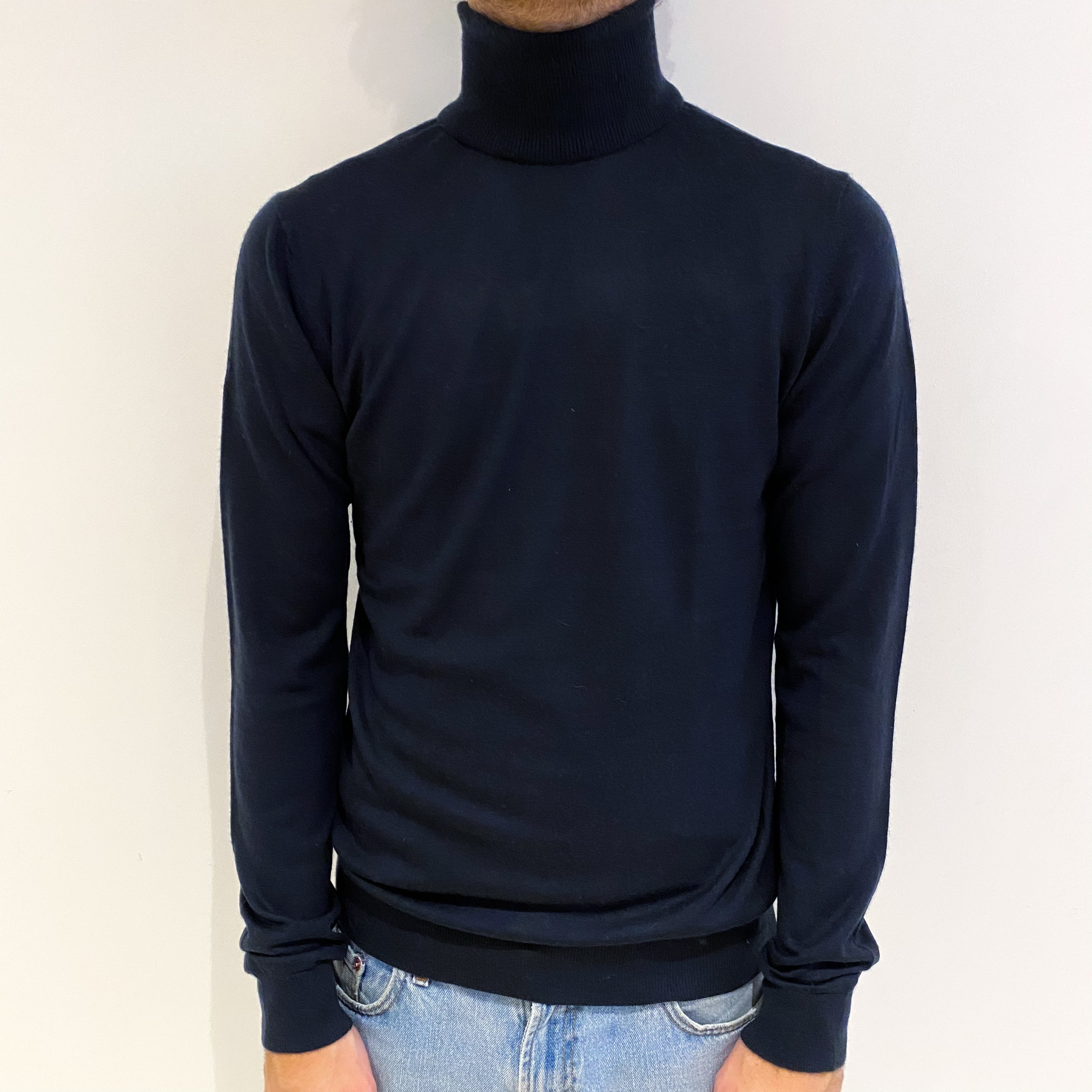 Men's Navy Cashmere Polo Neck Jumper Medium