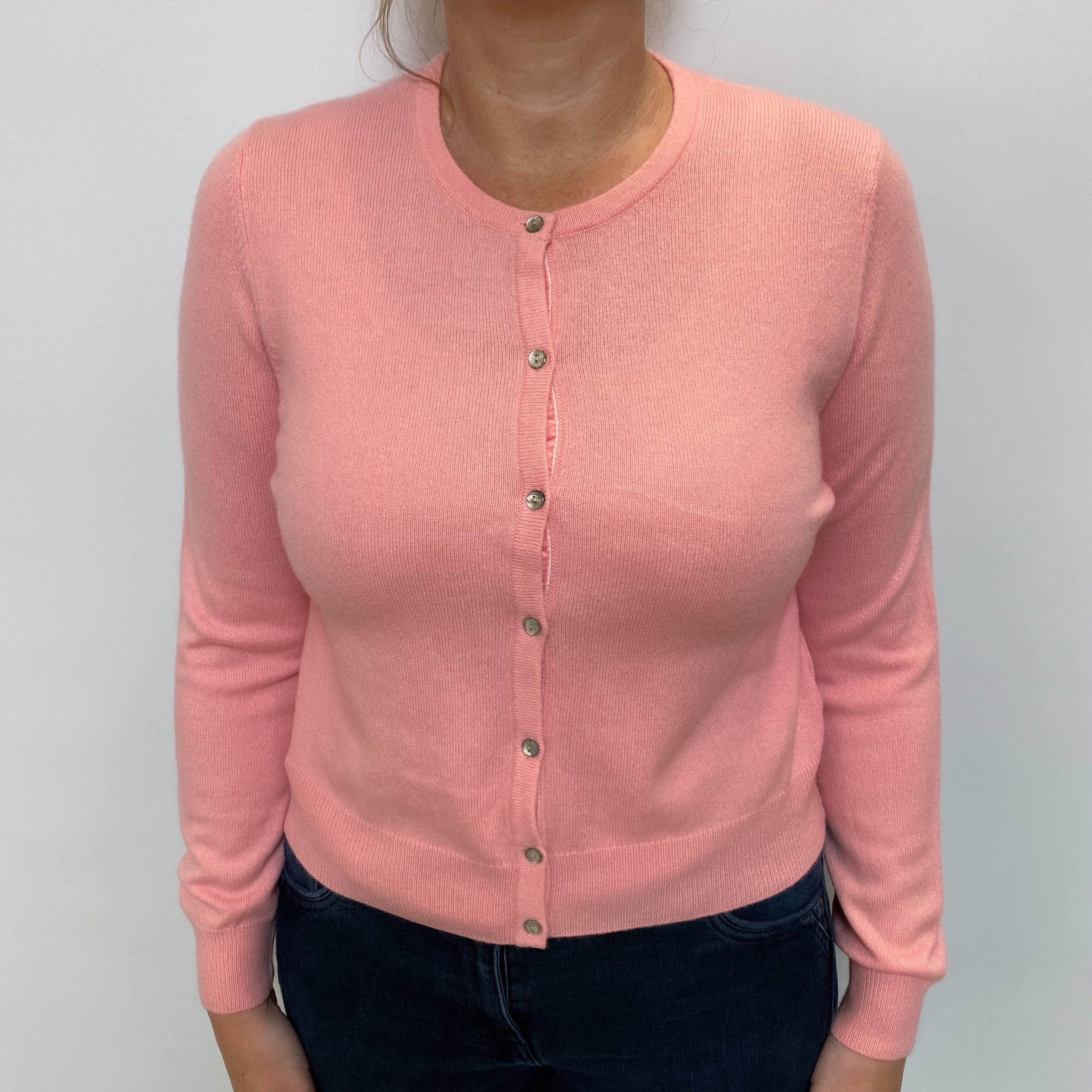 Flamingo Pink Cashmere Crew Neck Cardigan Large