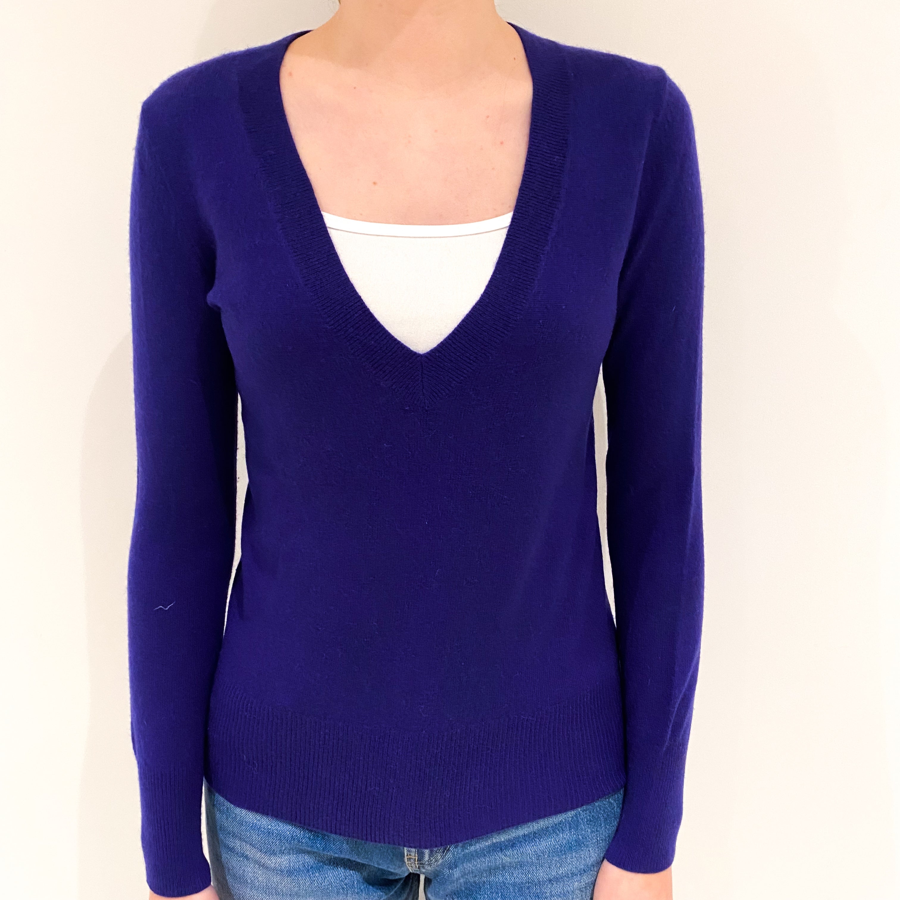 Indigo Blue Cashmere V-Neck Jumper Extra Small