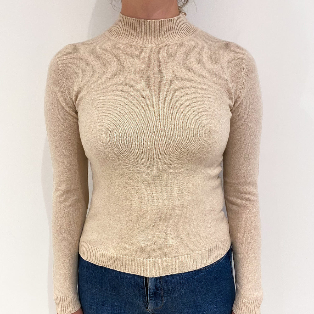 Soft Beige Cashmere Turtle Neck Jumper Small