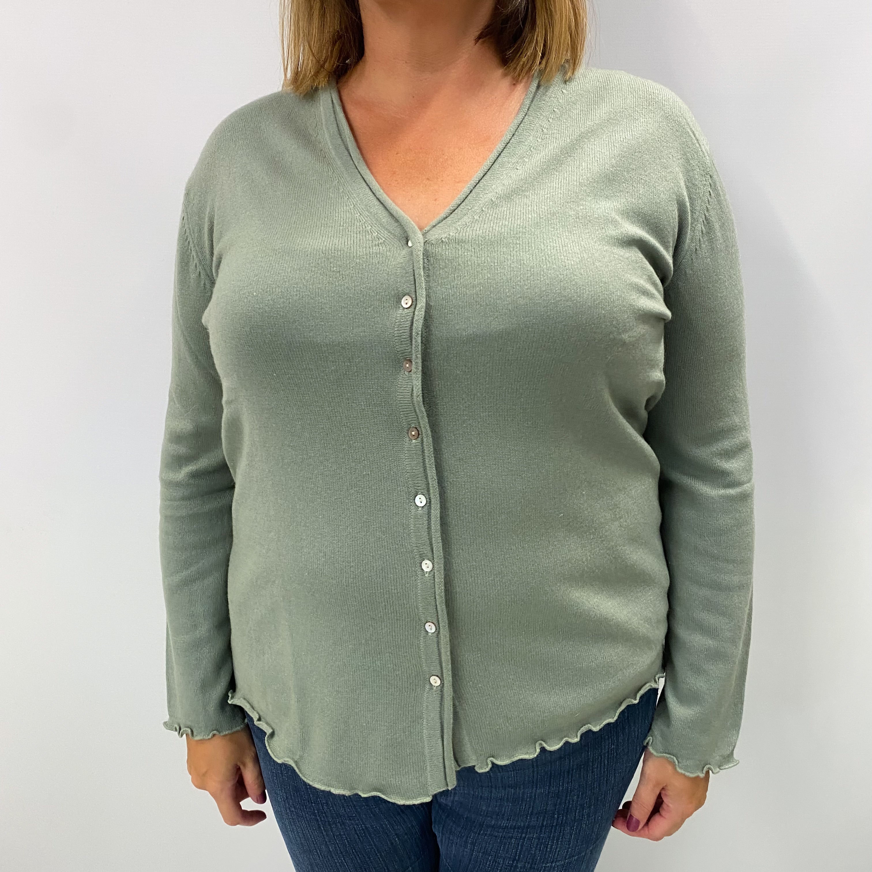 Everglade Green Cashmere V Neck Cardigan Extra Large