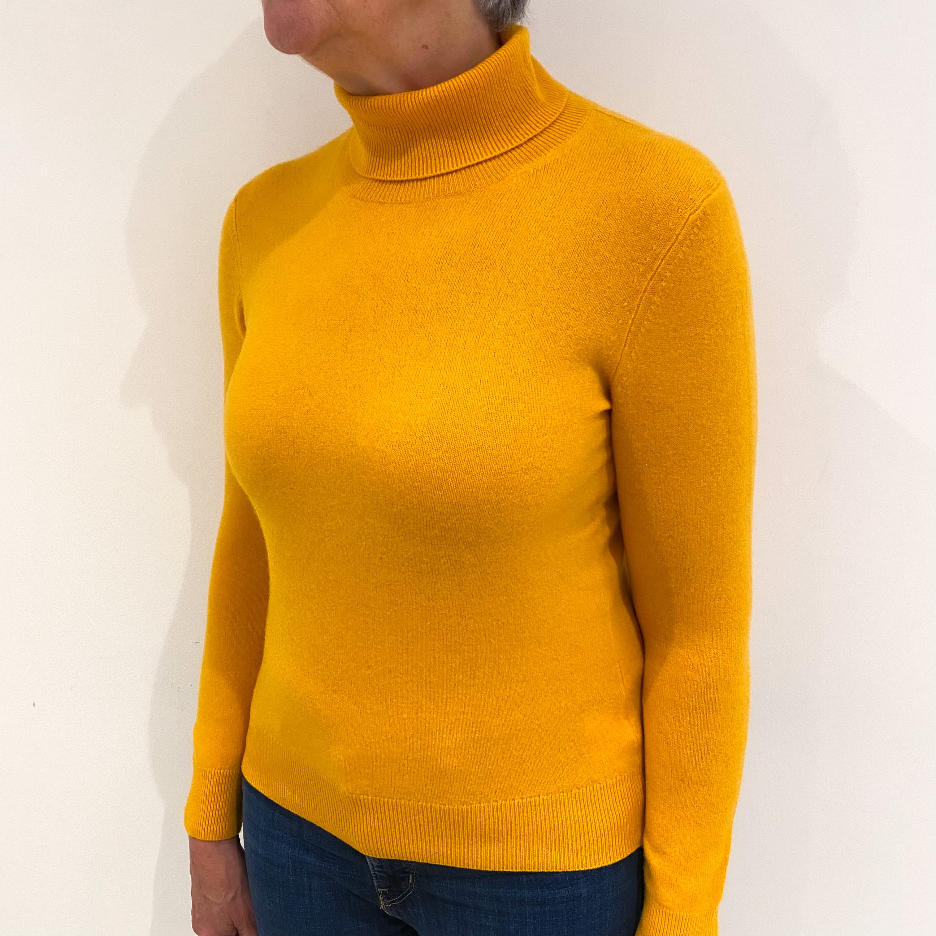 Marigold Orange Cashmere Polo Neck Jumper Medium