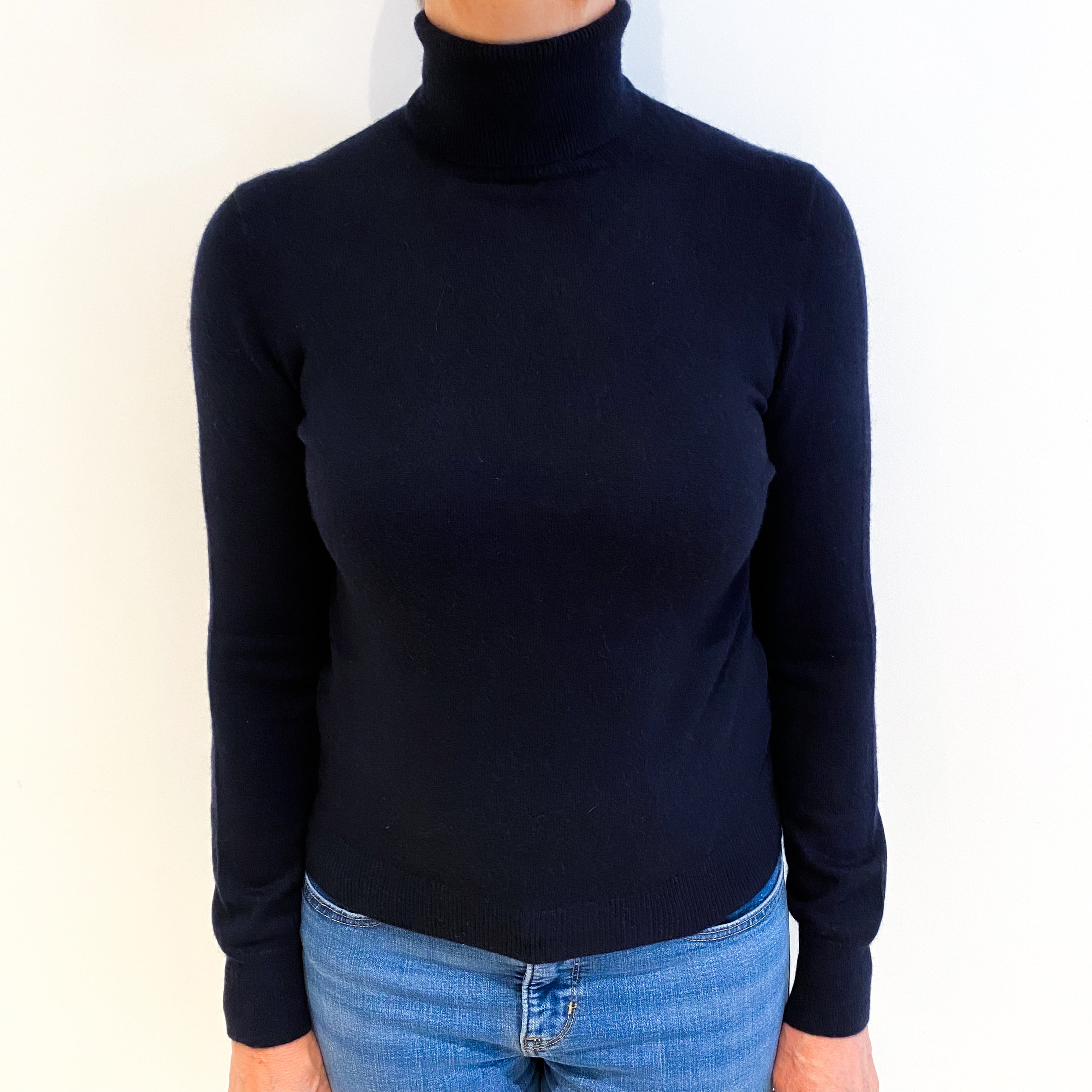 Navy Cashmere Polo Neck Jumper Medium