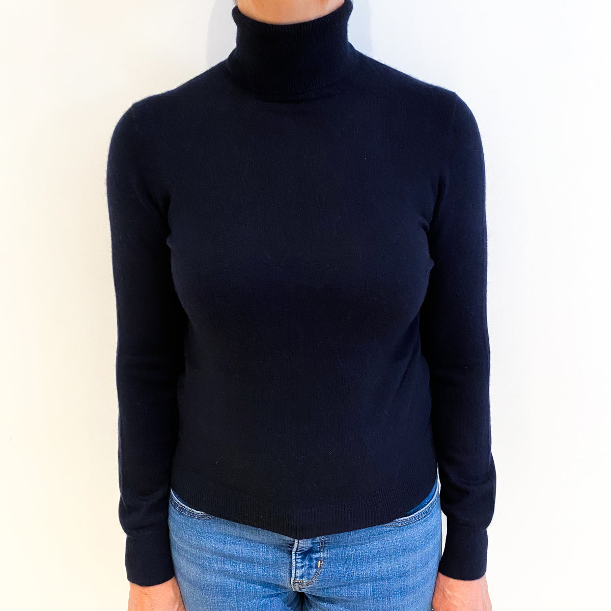 Navy Cashmere Polo Neck Jumper Medium