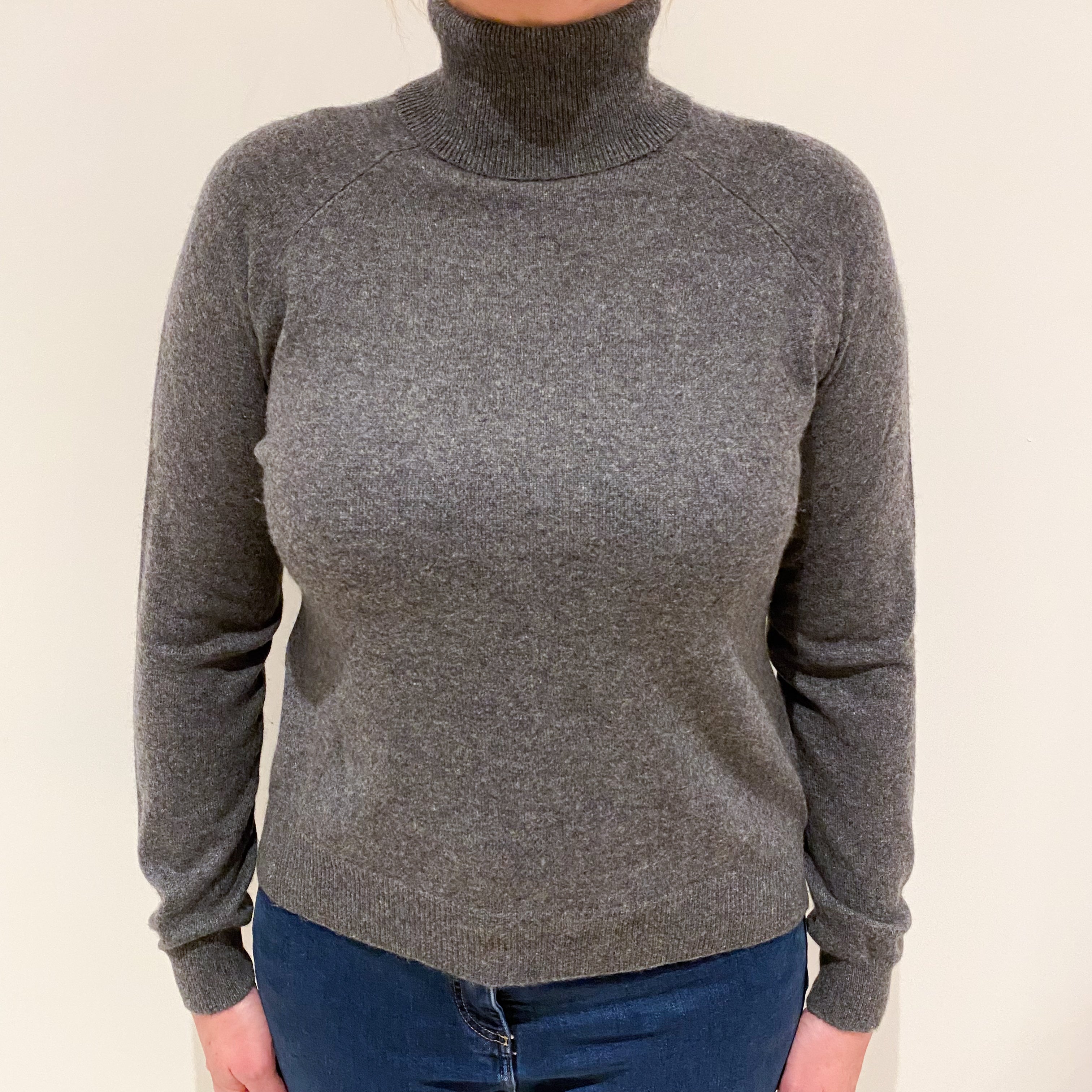 Slate Grey Cashmere Polo Neck Jumper Large