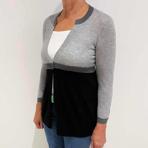 Black and Ash Grey Fine Knit Cashmere Empire Line Cardigan Medium