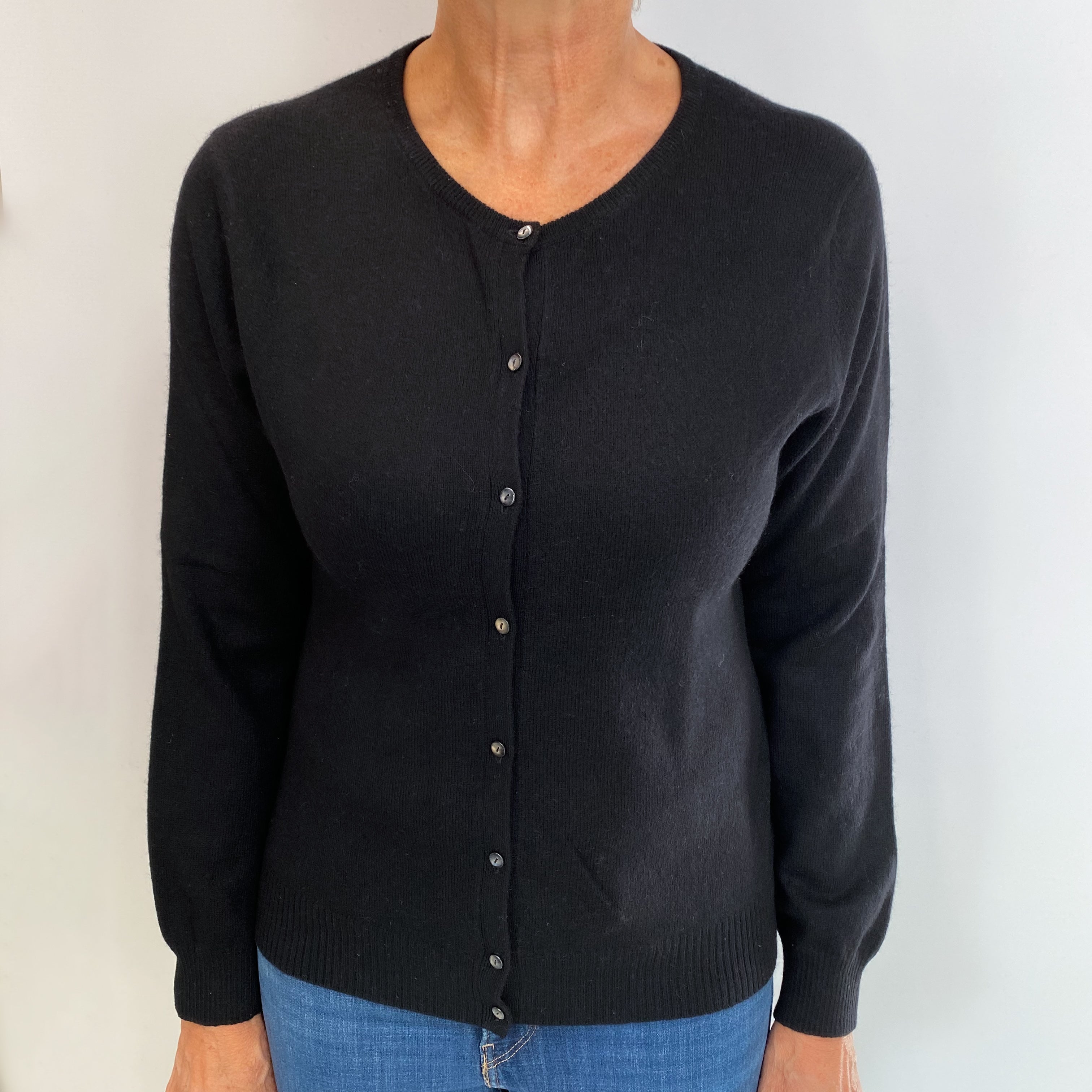 Black Cashmere Crew Neck Cardigan Medium