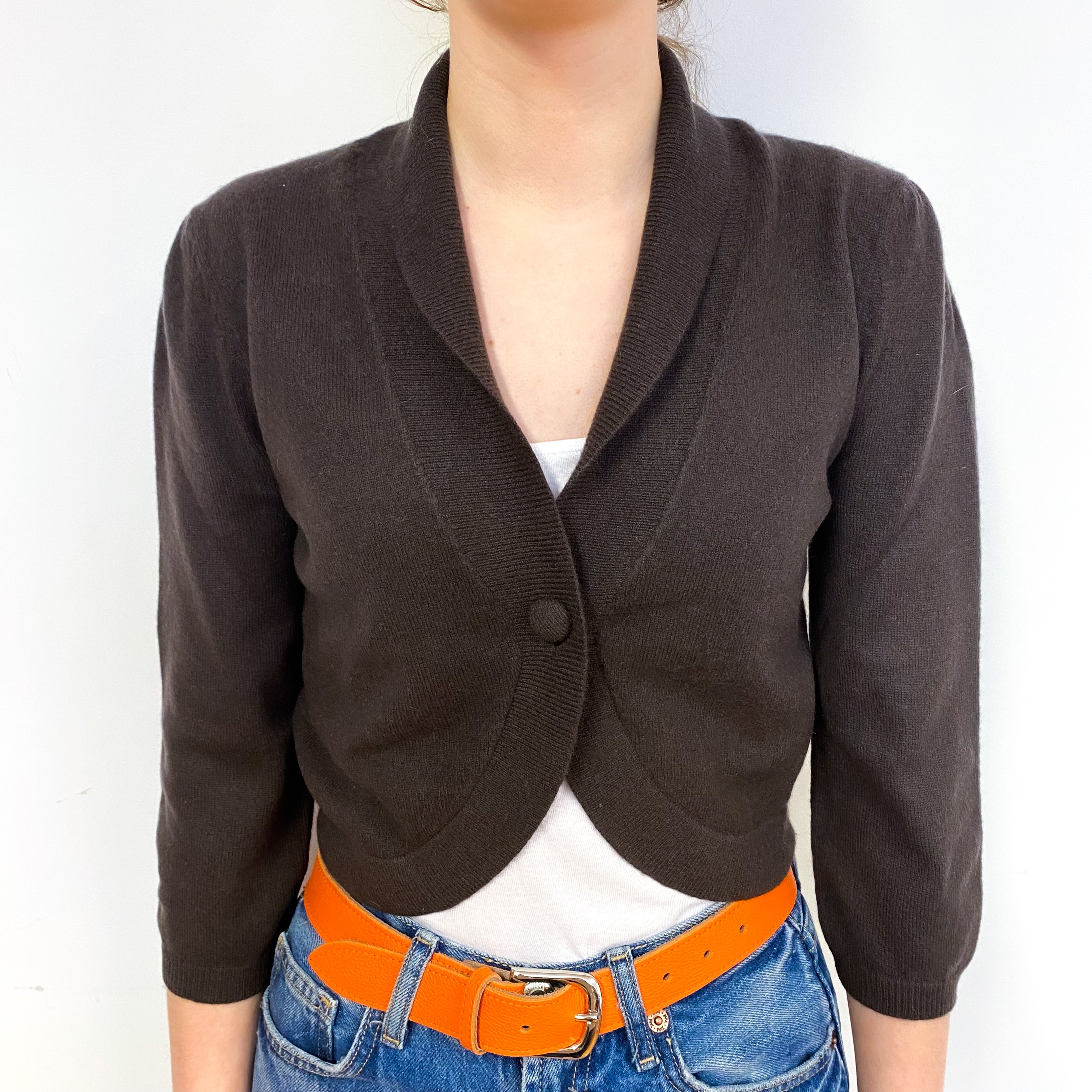 Mole Brown 3/4 Sleeve Cashmere Bolero Cardigan Extra Small