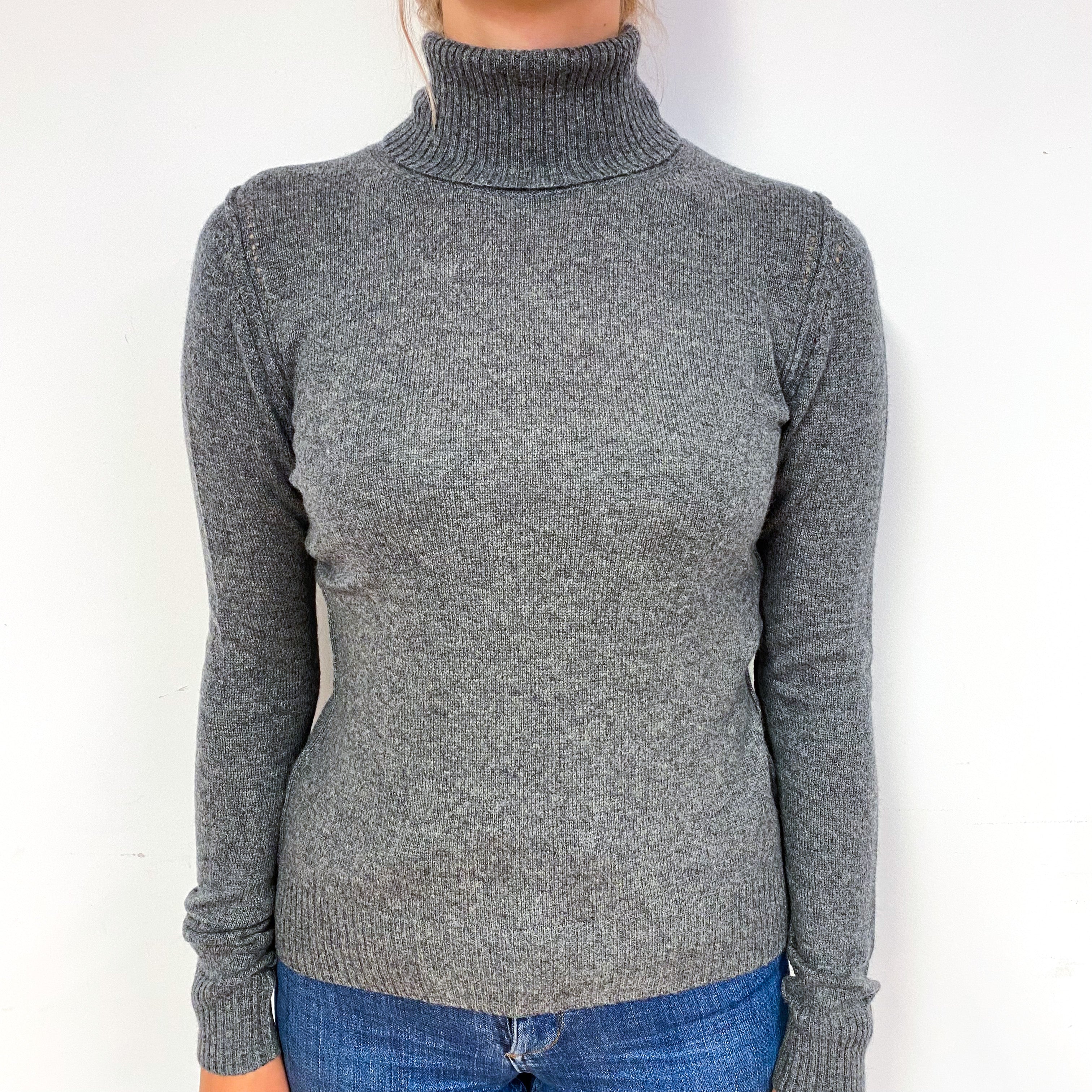 Slate Grey Cashmere Polo Neck Jumper Small